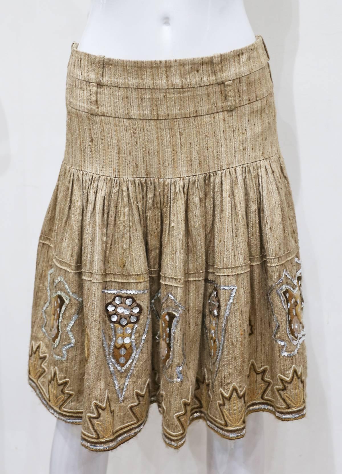 Christian Dior by John Galliano raw silk embroidered tiered skirt, c. 2000s 1