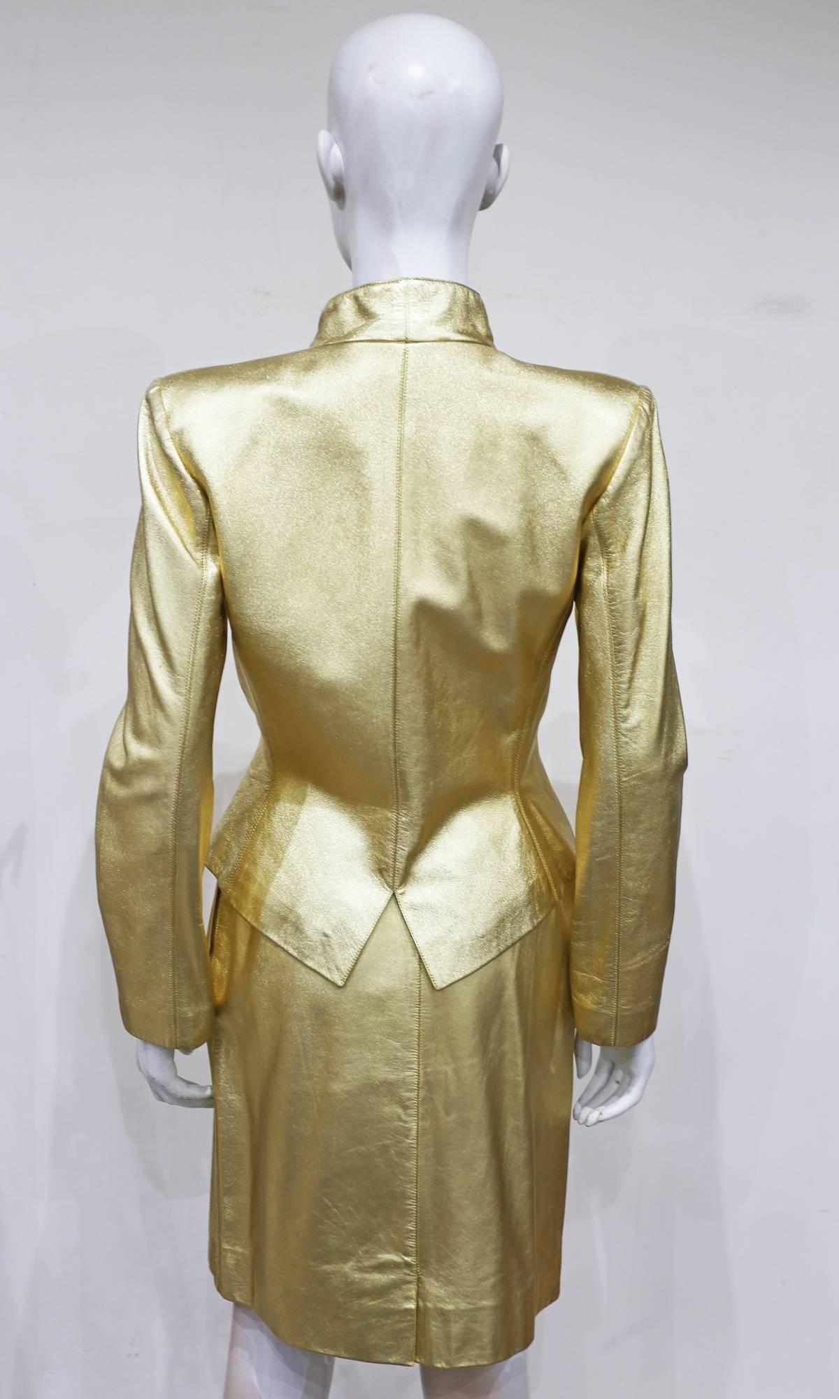 Brown Yves Saint Laurent Gold Leather Skirt Suit, c. 1979