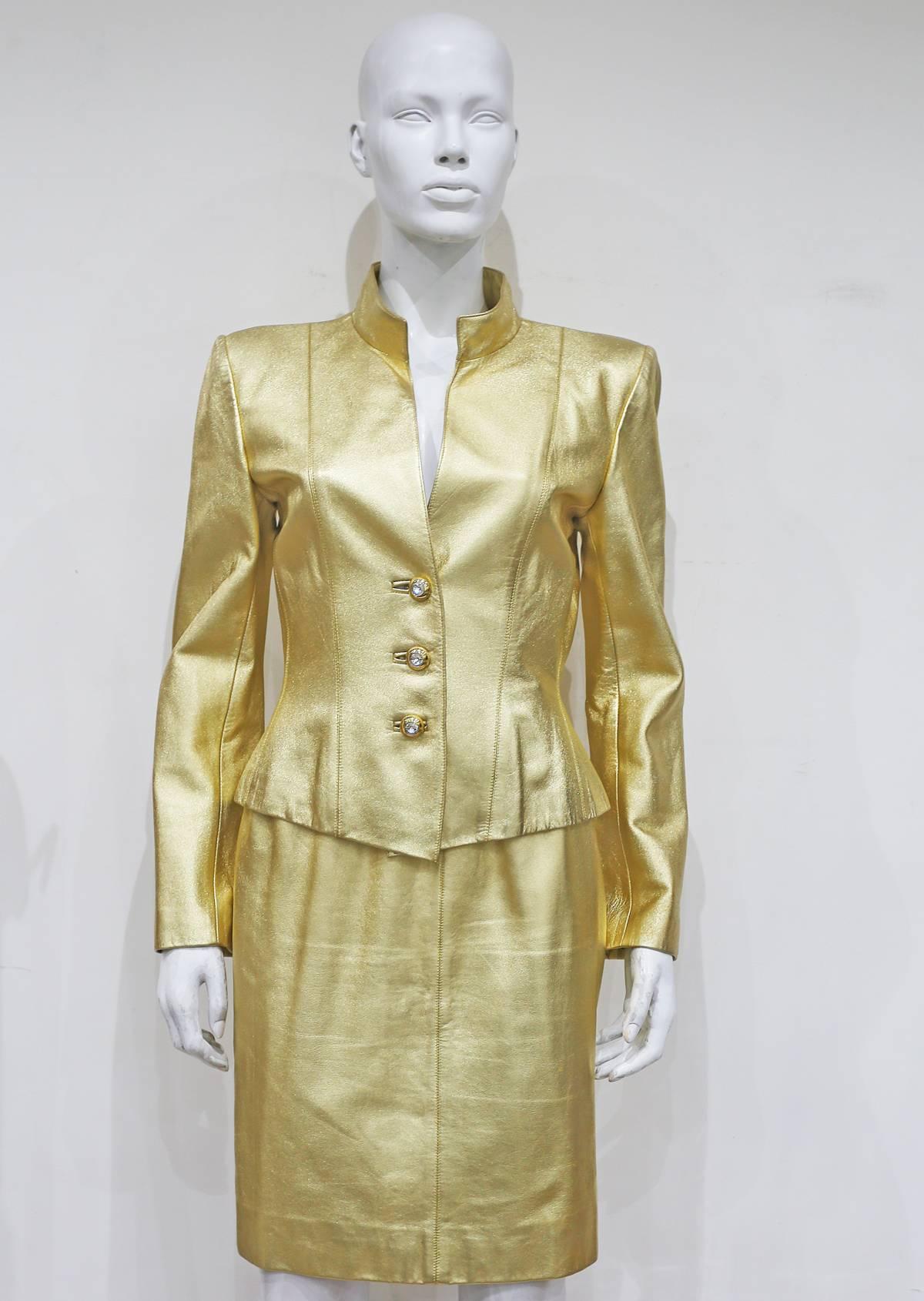 Yves Saint Laurent Gold Leather Skirt Suit, c. 1979 In Excellent Condition In London, GB
