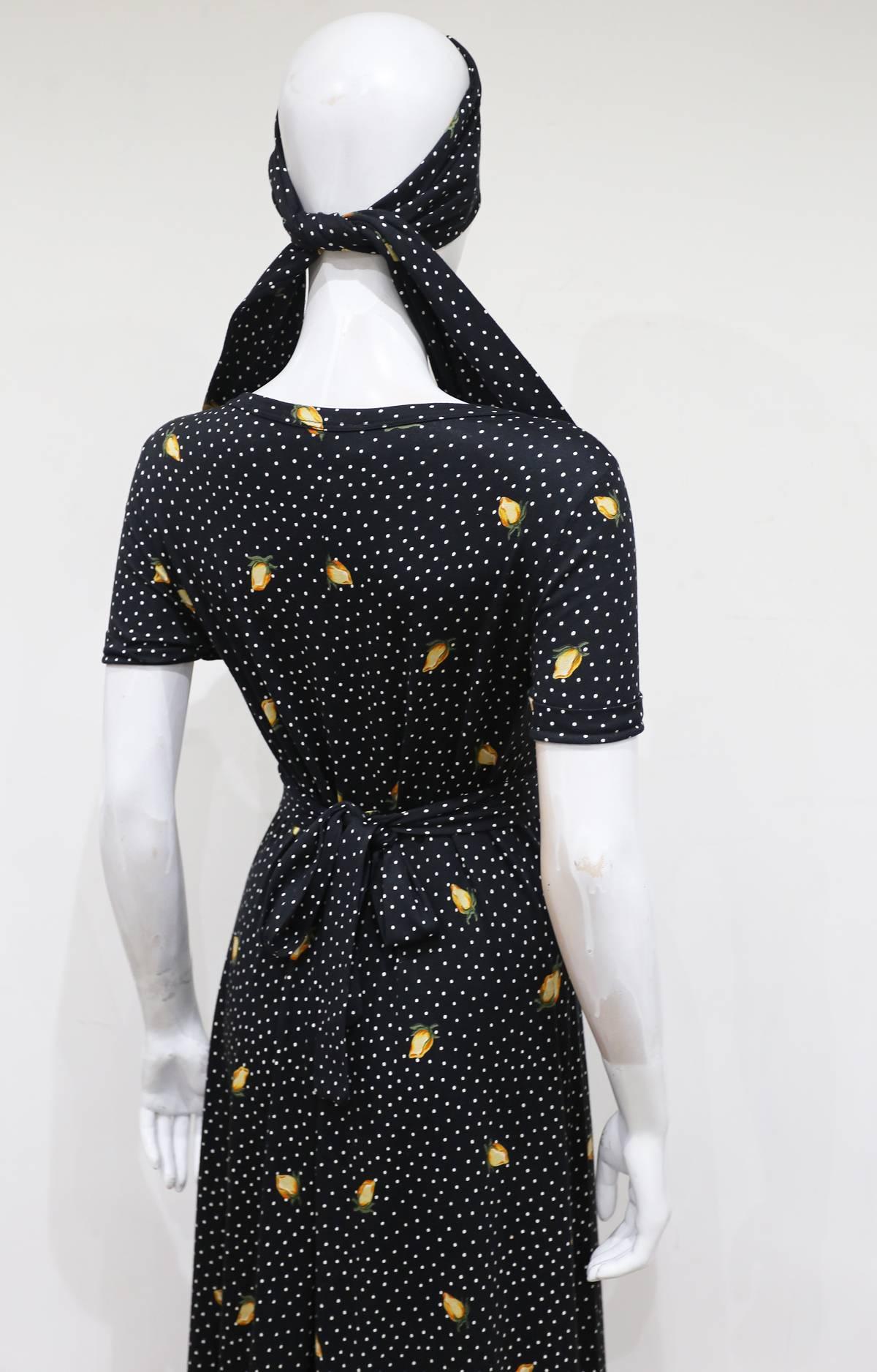 Women's Diane Von Furstenberg summer polka dot stretch jersey maxi dress, c. 1970s