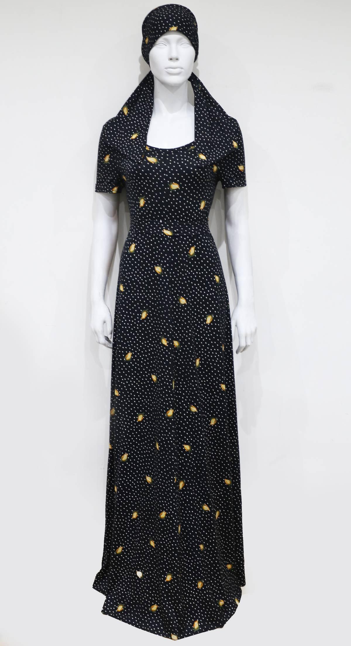 Diane Von Furstenberg summer polka dot stretch jersey maxi dress, c. 1970s 1