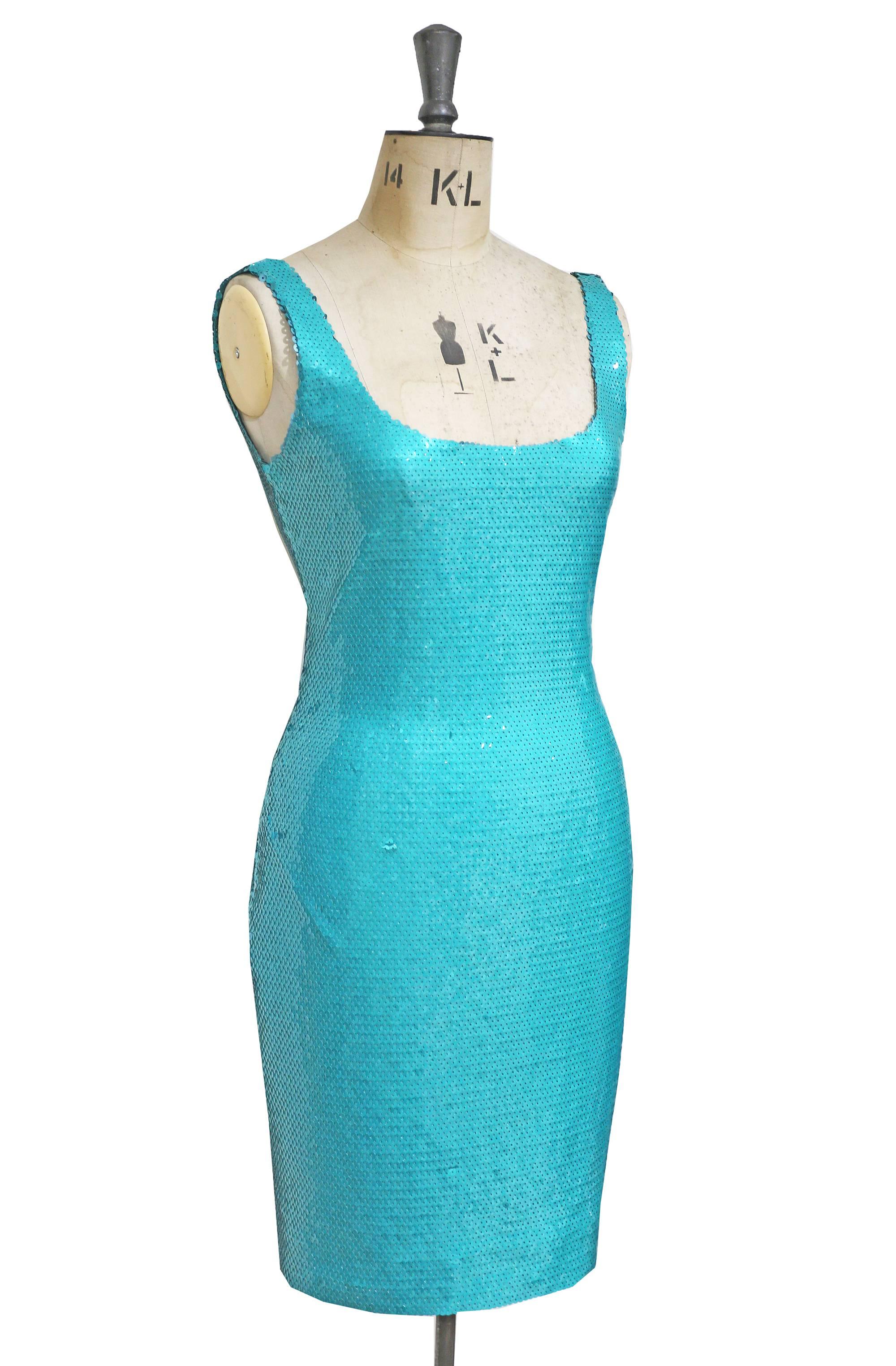 Rare Stephen Sprouse bodycon evening dress from the 1980s. The dress has low back and is covered in sequins throughout. 

US 8 - UK 12 - FRENCH (EU) 40