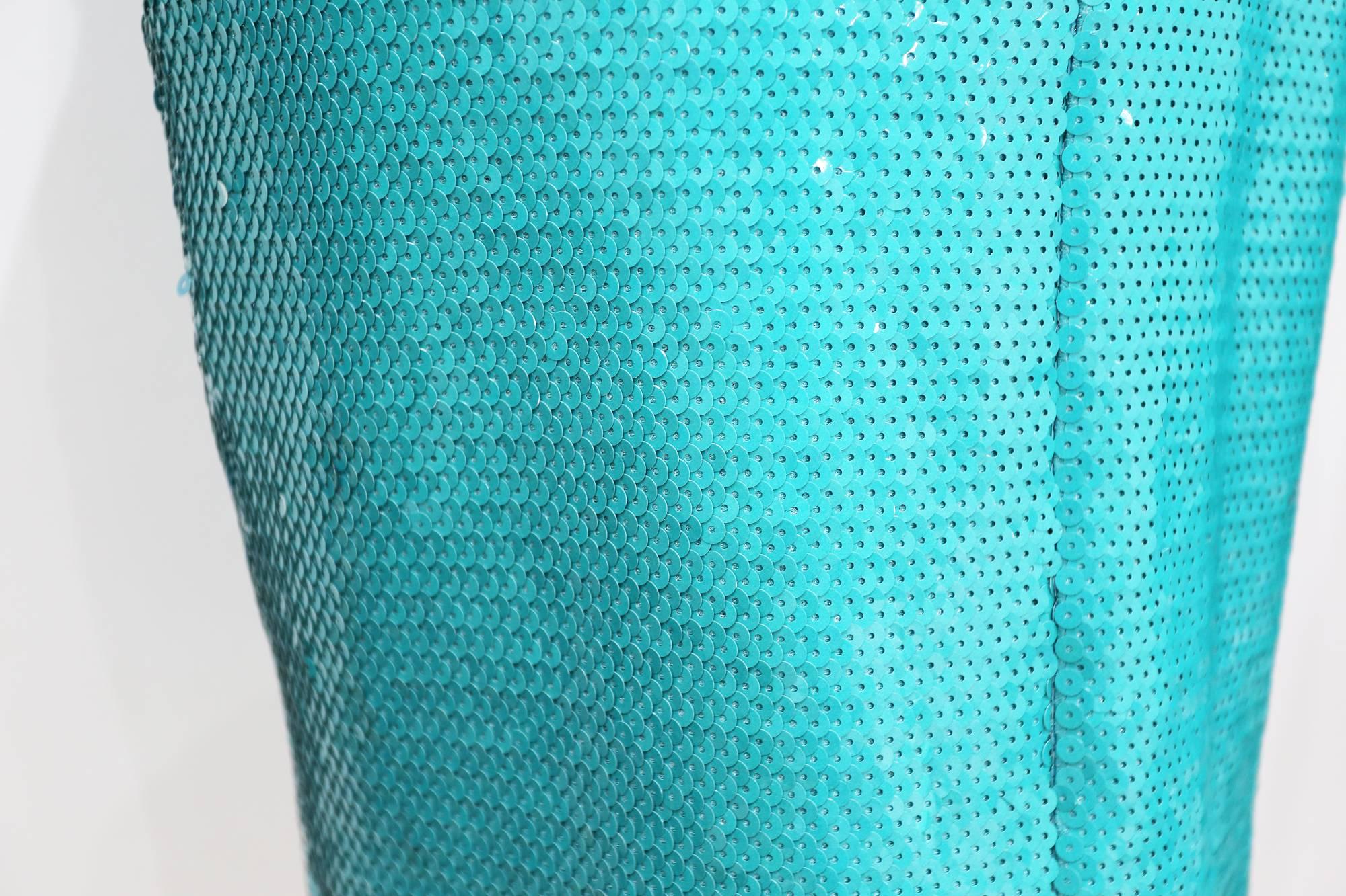 Stephen Sprouse bombshell bodycon sequinned aqua evening dress, c. 1980s In Excellent Condition In London, GB