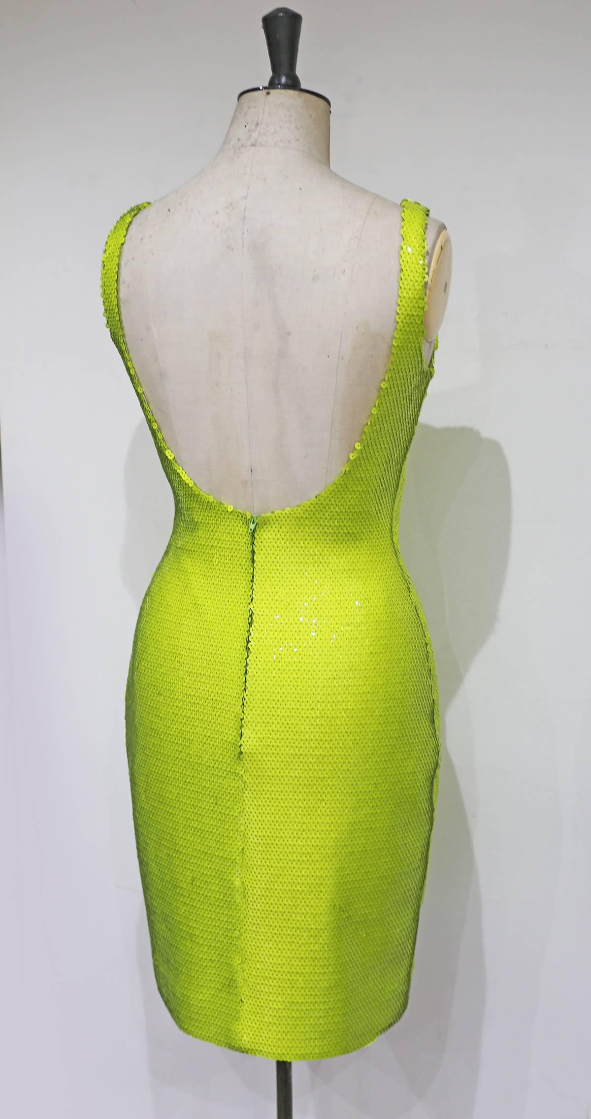 Rare Stephen Sprouse bodycon evening dress from the 1980s. The dress has low back and is covered in sequins throughout.   US 8 - UK 12 - FRENCH (EU) 40