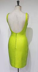 Stephen Sprouse bombshell bodycon sequinned neon yellow evening dress, c. 1980s