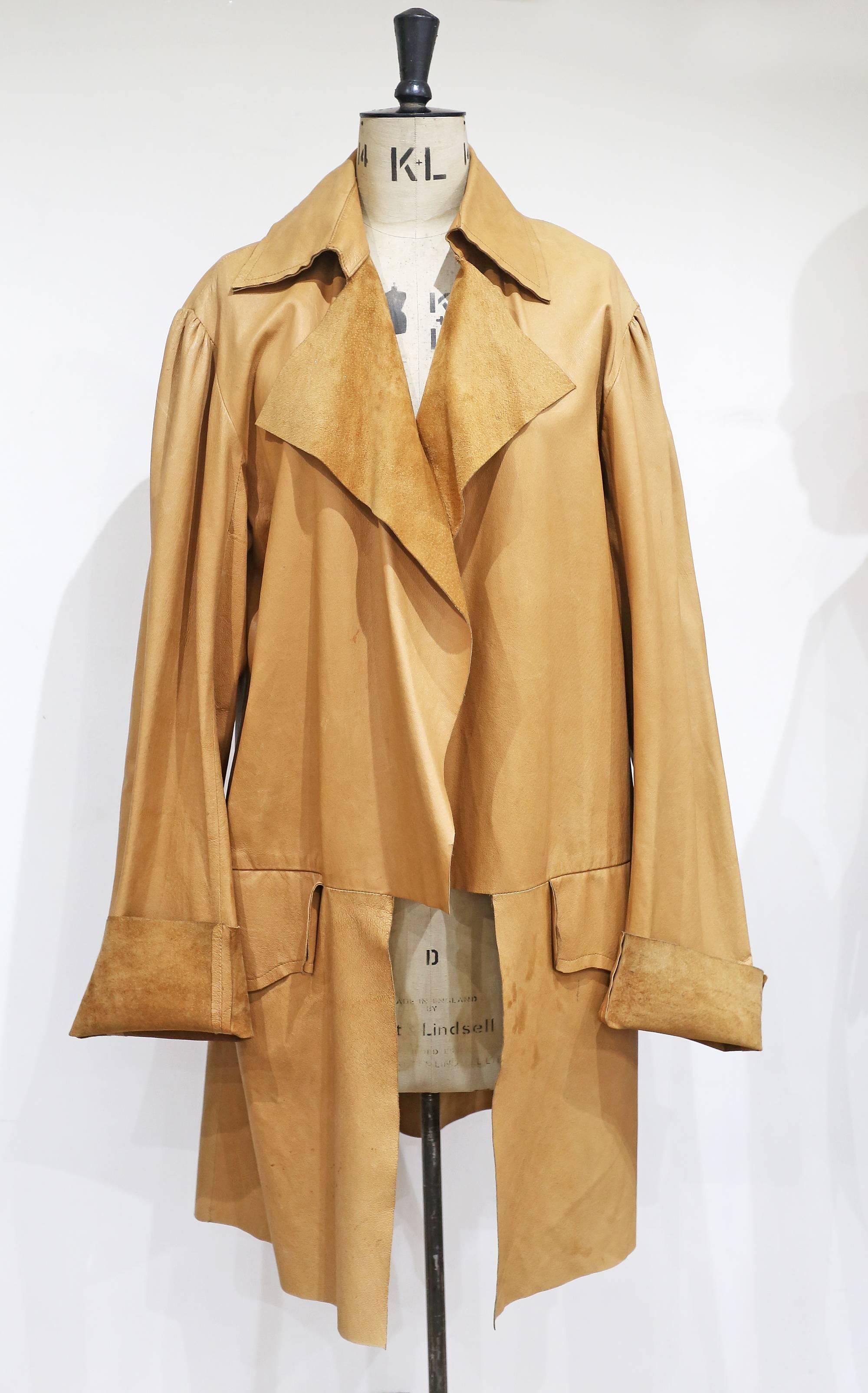 Women's or Men's Worlds End by Vivienne Westwood and Malcolm Mclaren raw cut leather coat, c.1981