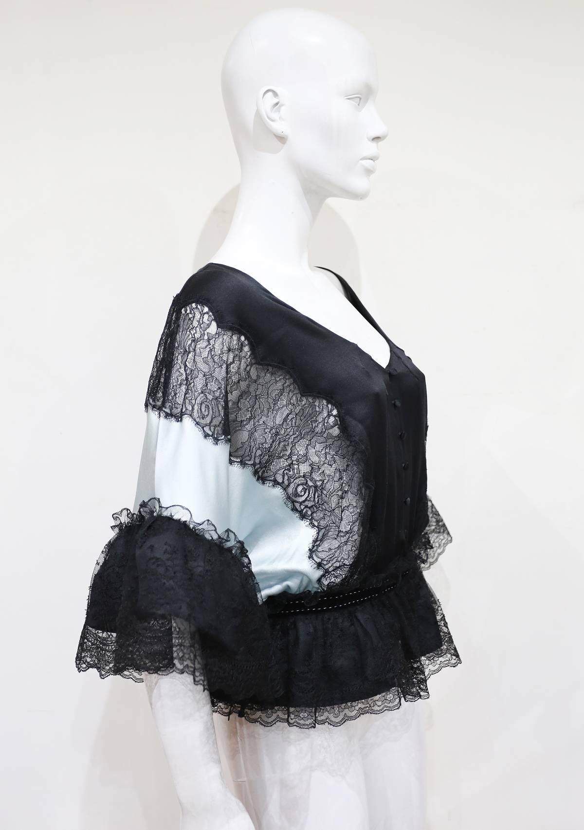 Black La Perla silk and lace evening blouse, c. 1990s