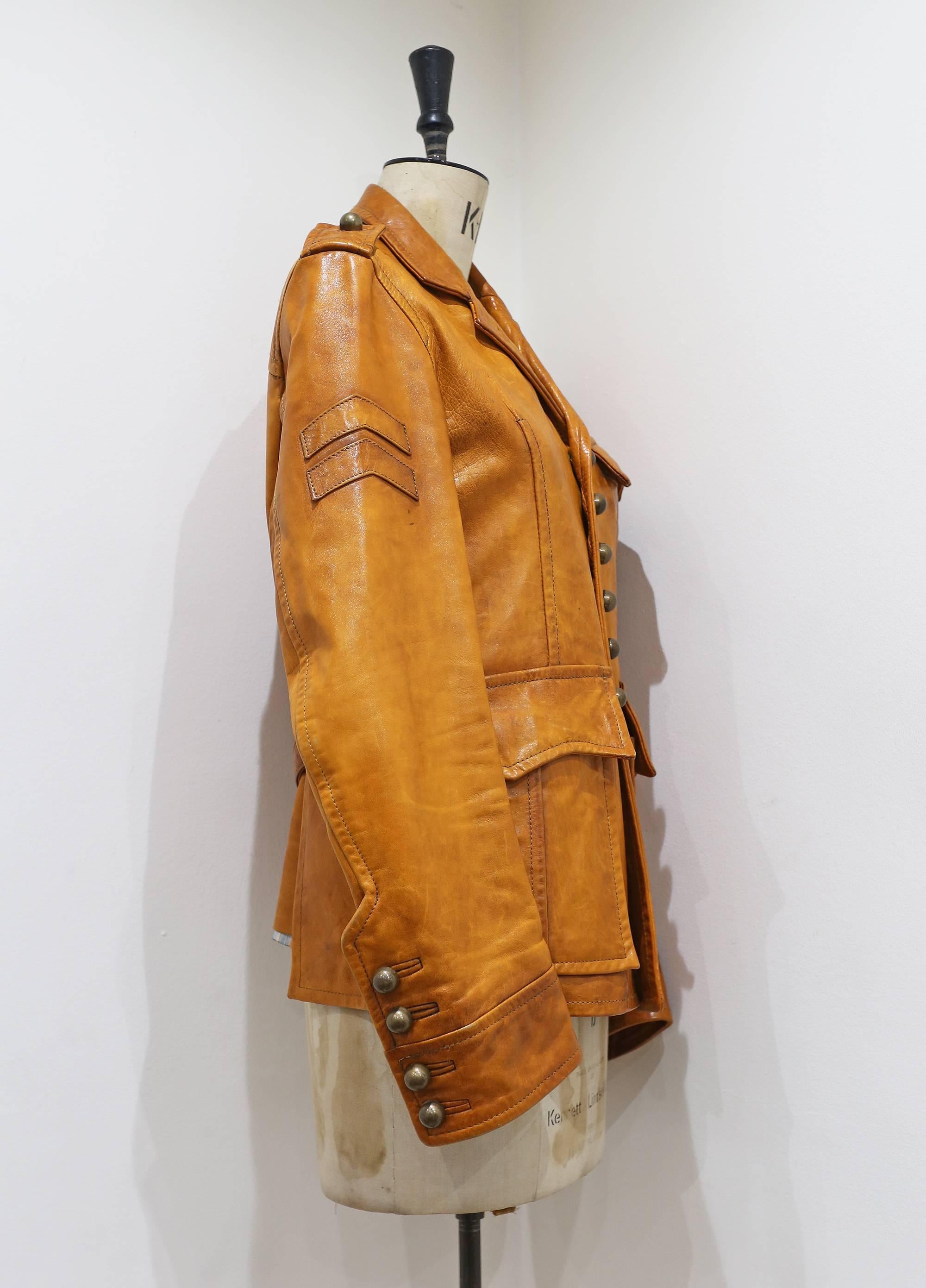DSquared2 Mens 'Civil War' tan leather jacket, Spring-Summer 2006. 

Distressed tan leather, lined in cotton. 

Size 52