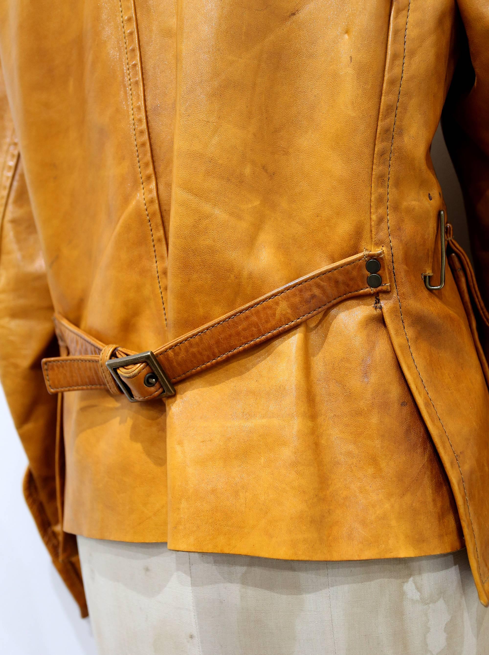 Brown DSquared2 Mens Tan Civl War Leather Jacket, c. 2006 