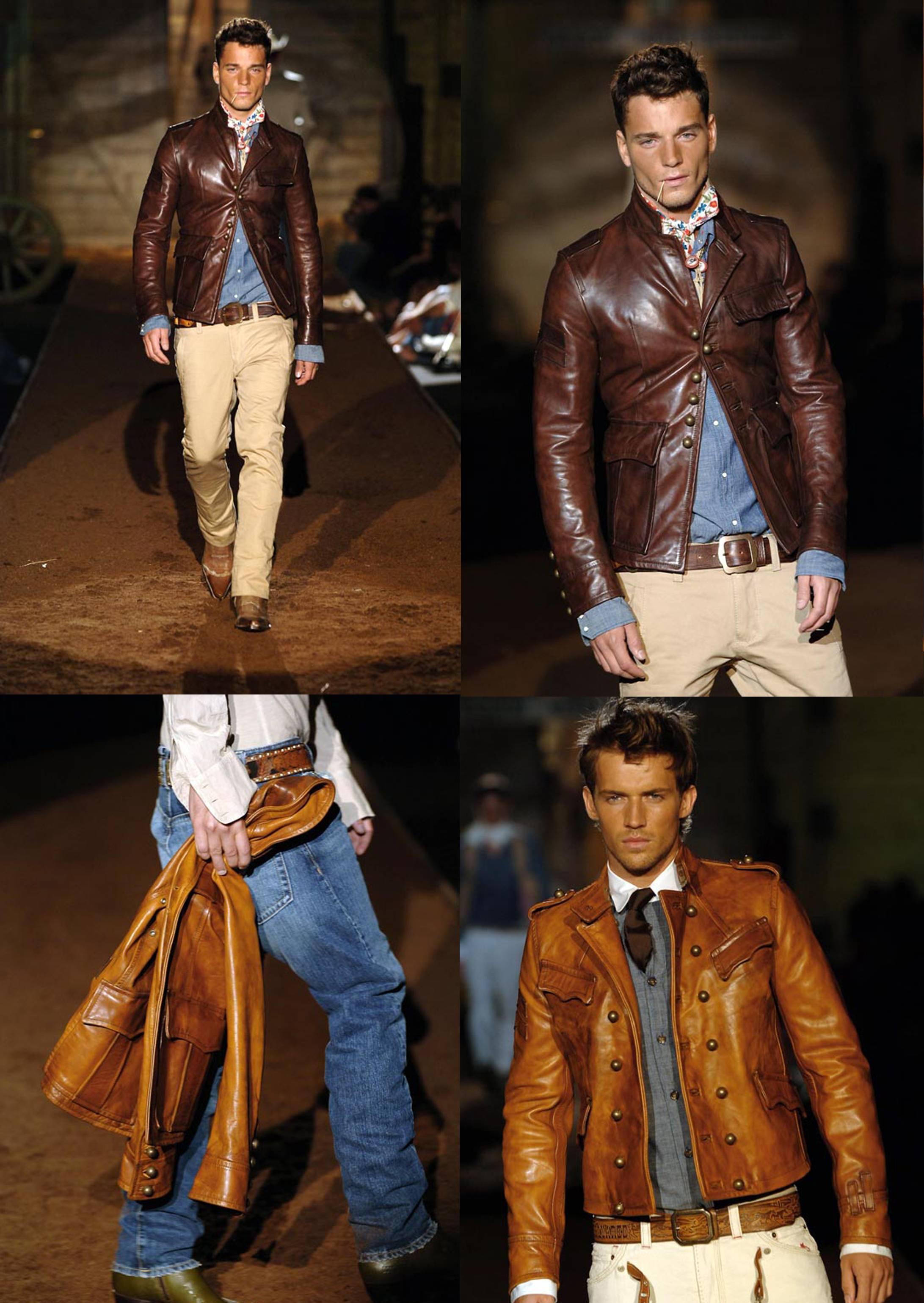 Men's DSquared2 Mens Tan Civl War Leather Jacket, c. 2006 