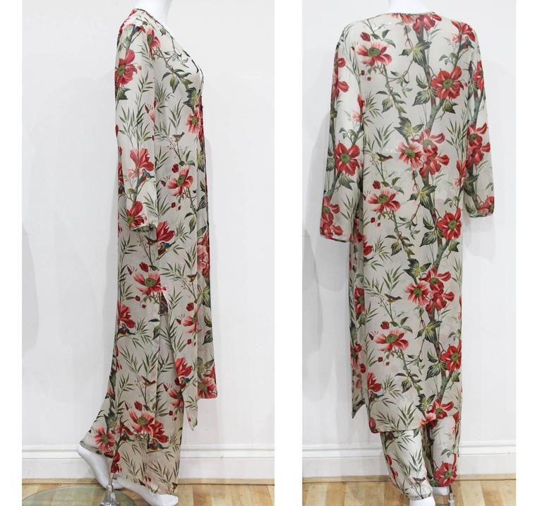 Pancaldi and B floral summer pant suit in silk chiffon, c. 1990s For ...