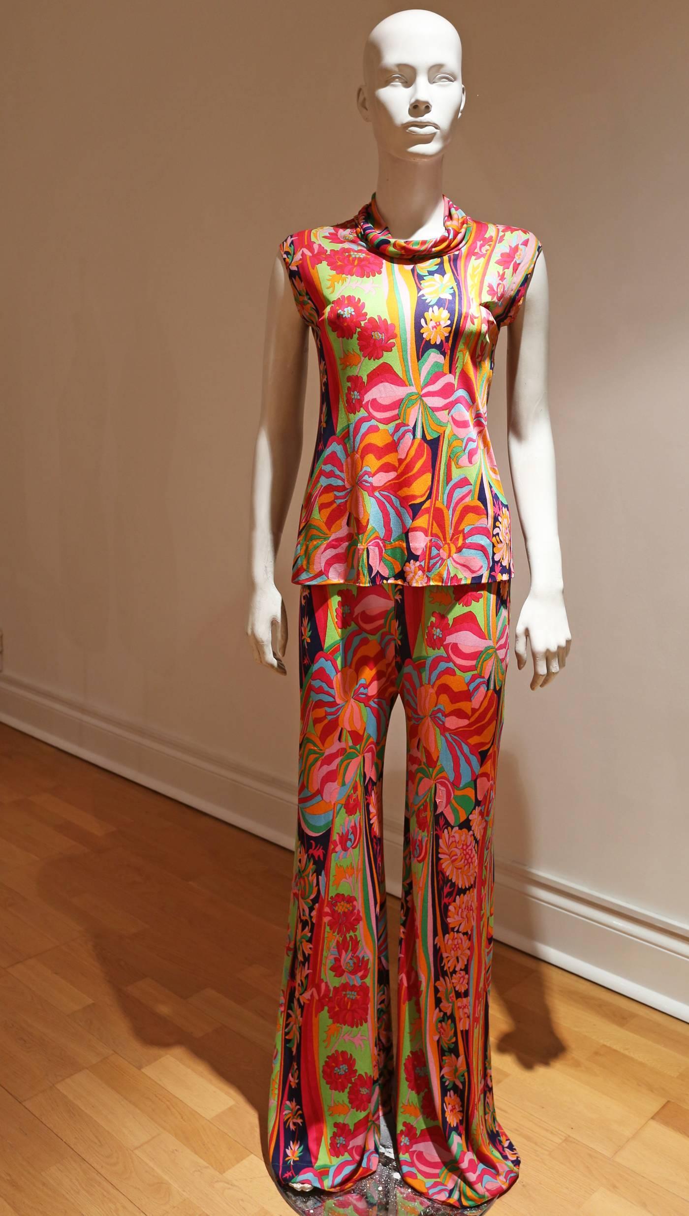 Brown Leonard silk jersey pant suit, c. 1960s