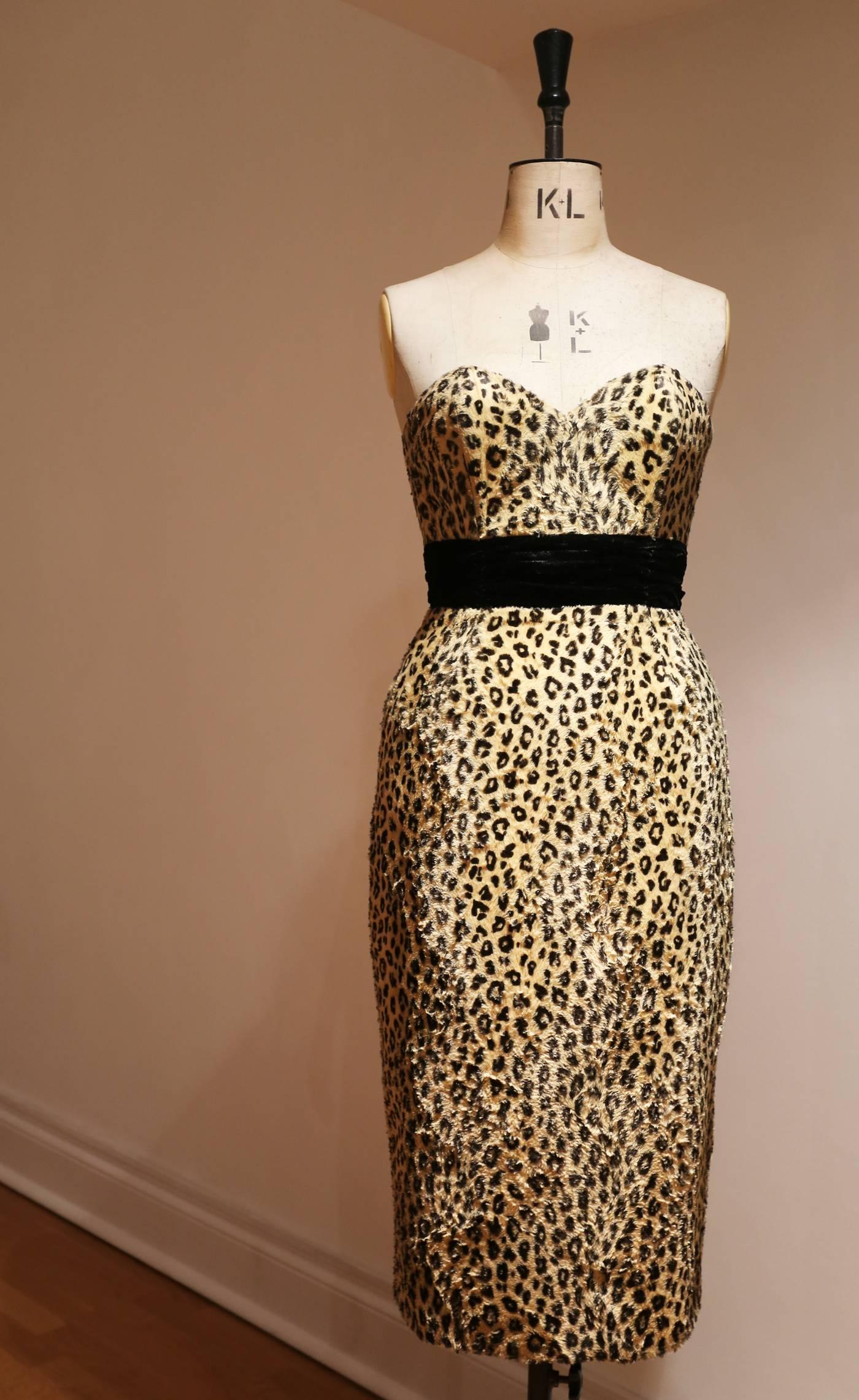 Beige Caroline Walker leopard print strapless pin-up dress