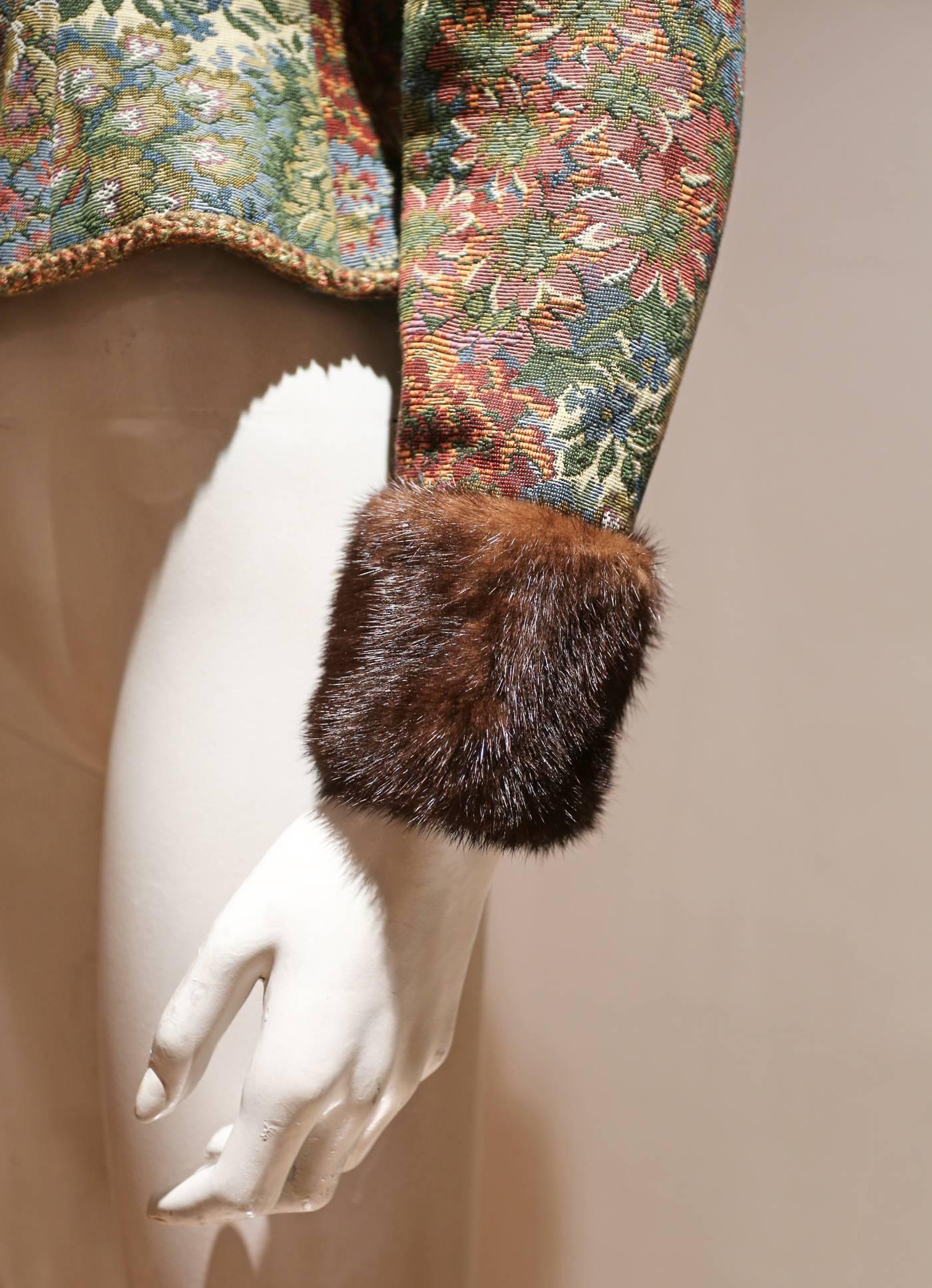 Brown Tapestry jacket with mink fur, c. 1950s