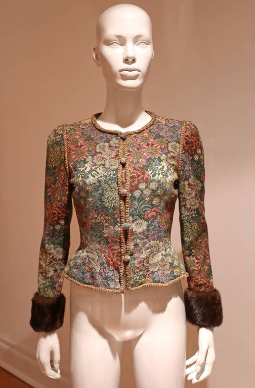 Tapestry jacket with mink fur, c. 1950s at 1stDibs