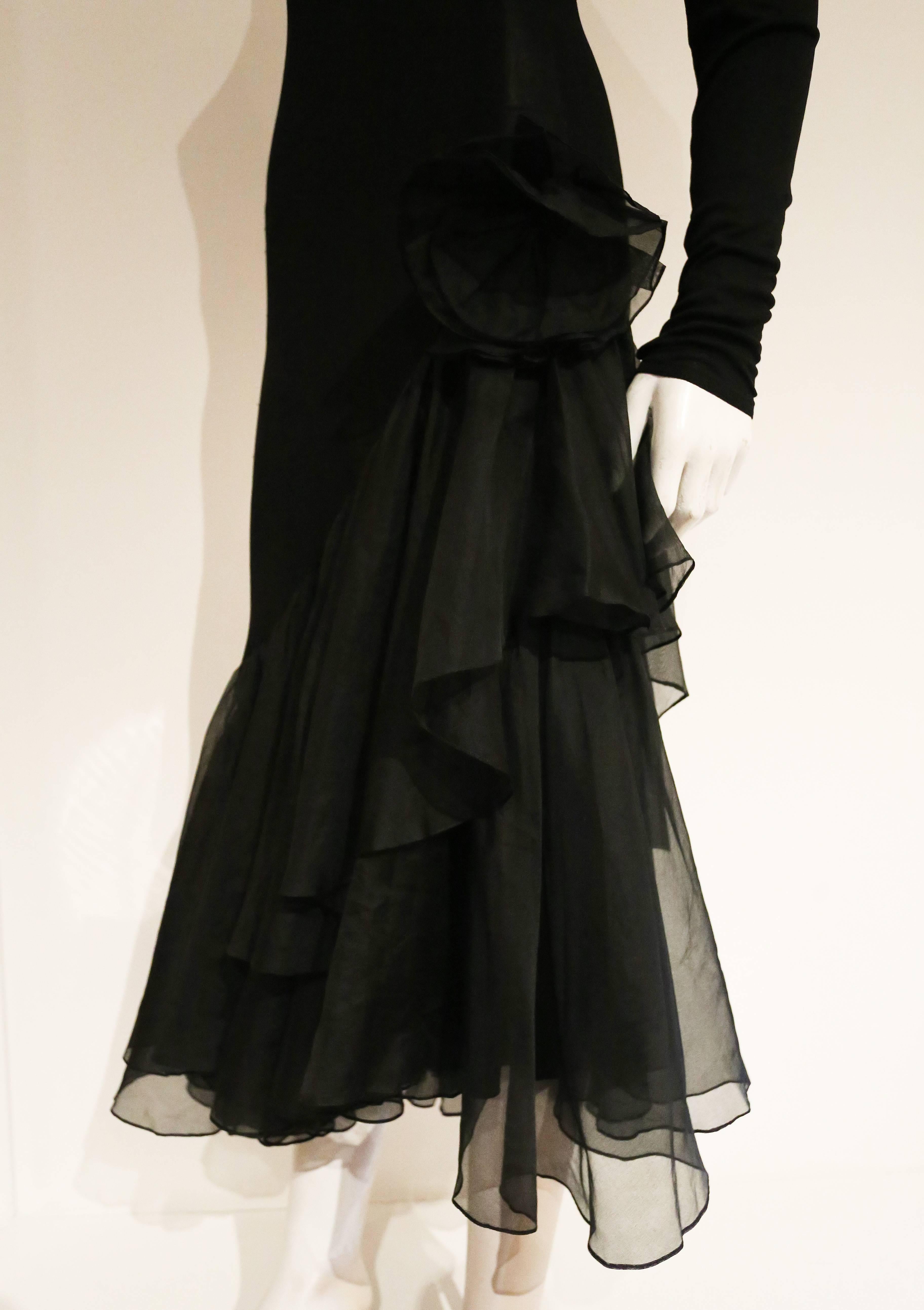 Black Hilary Floyd silk jersey evening dress, c. 1970s