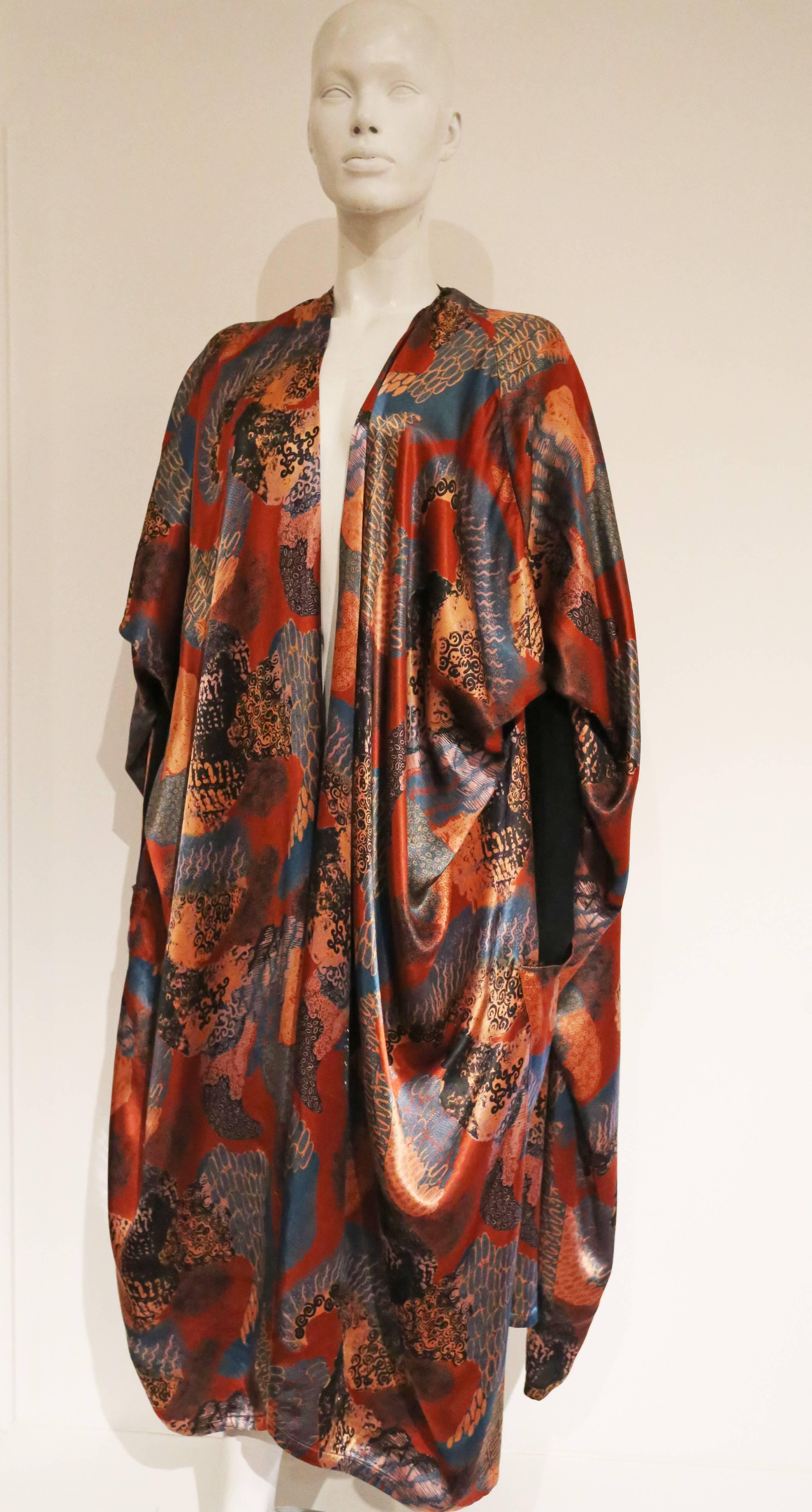 Brown Jean Paul Gaultier draped satin dress coat, c. 1980s