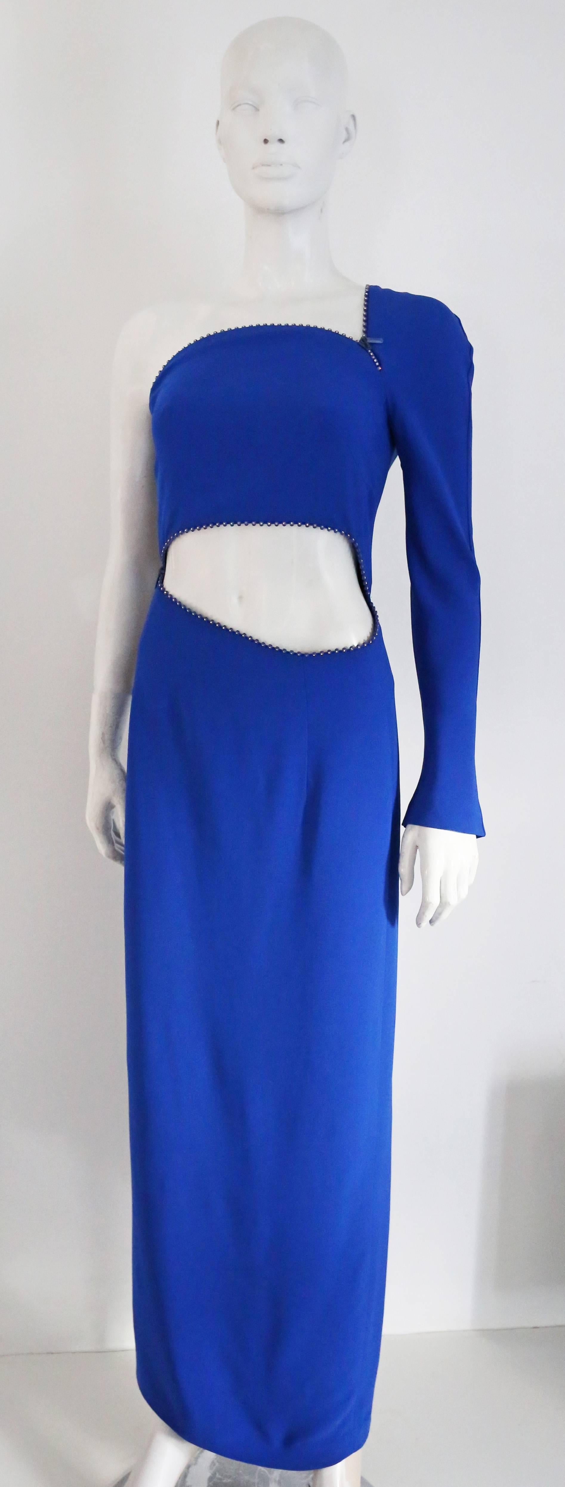 Krizia asymmetric evening dress with zip cut outs, c. 1970s 1