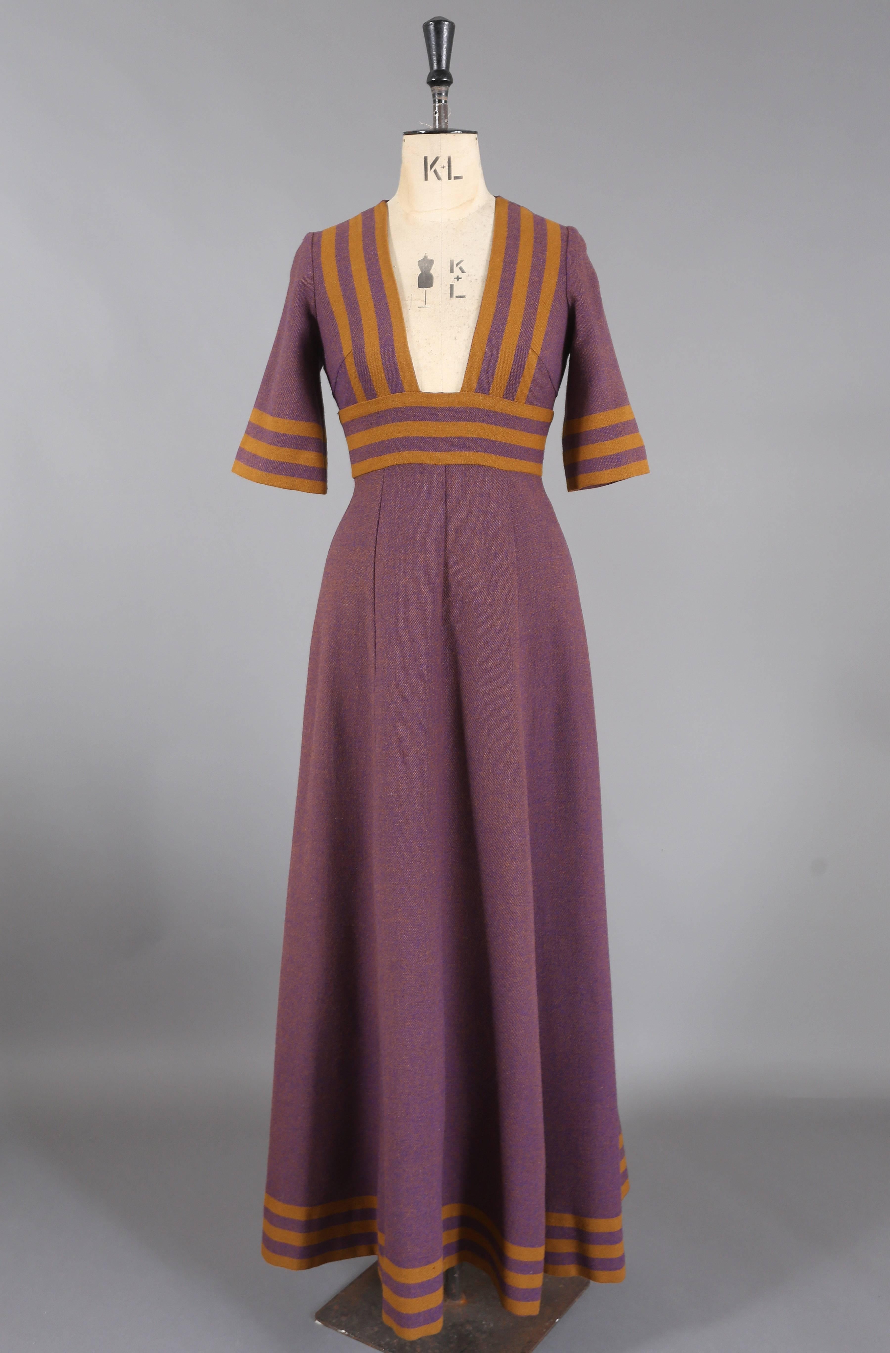 Brown Jean Varon tweed maxi dress, c. 1960s