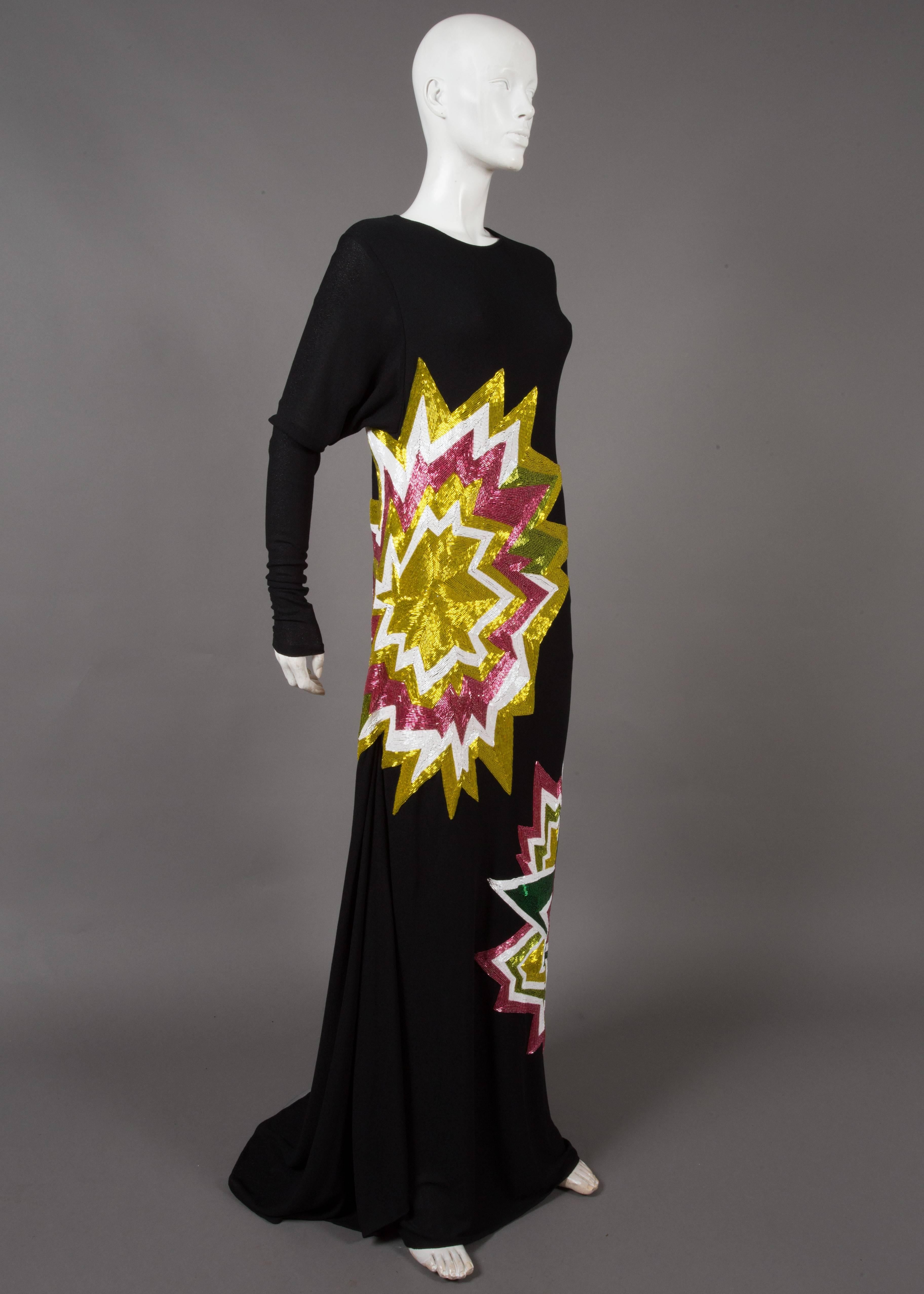 Tom Ford vestido de noche negro embellecido inspirado en el arte pop, fw 2013 en venta 1