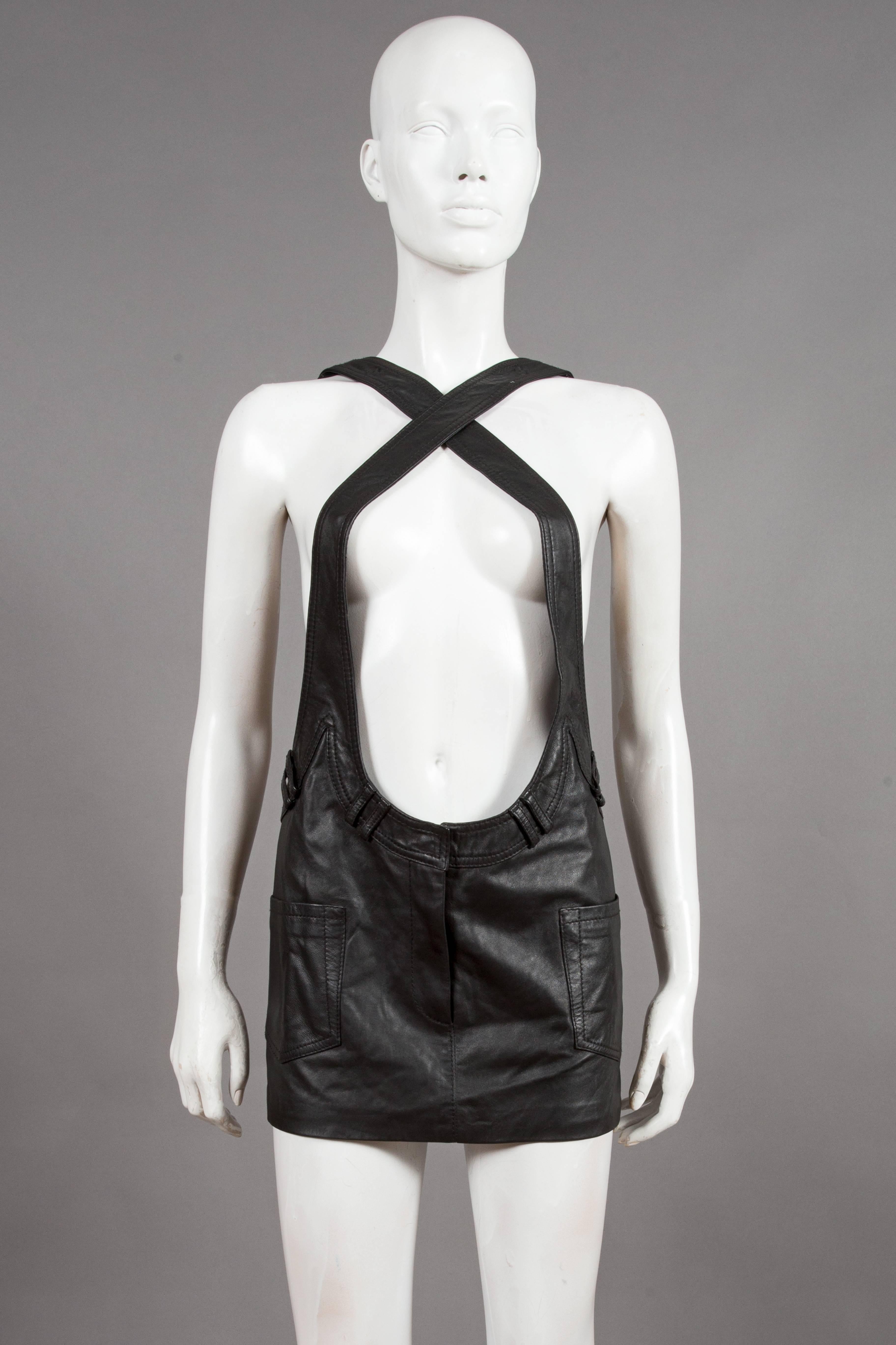 Women's Alexander Wang black leather pinafore mini dress, C. 2010