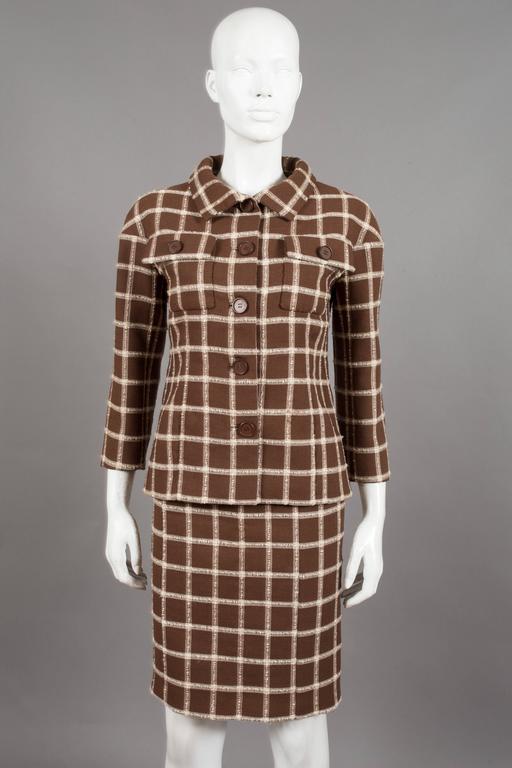 Balenciaga Eisa couture flecked brown and cream checked tweed suit, C ...