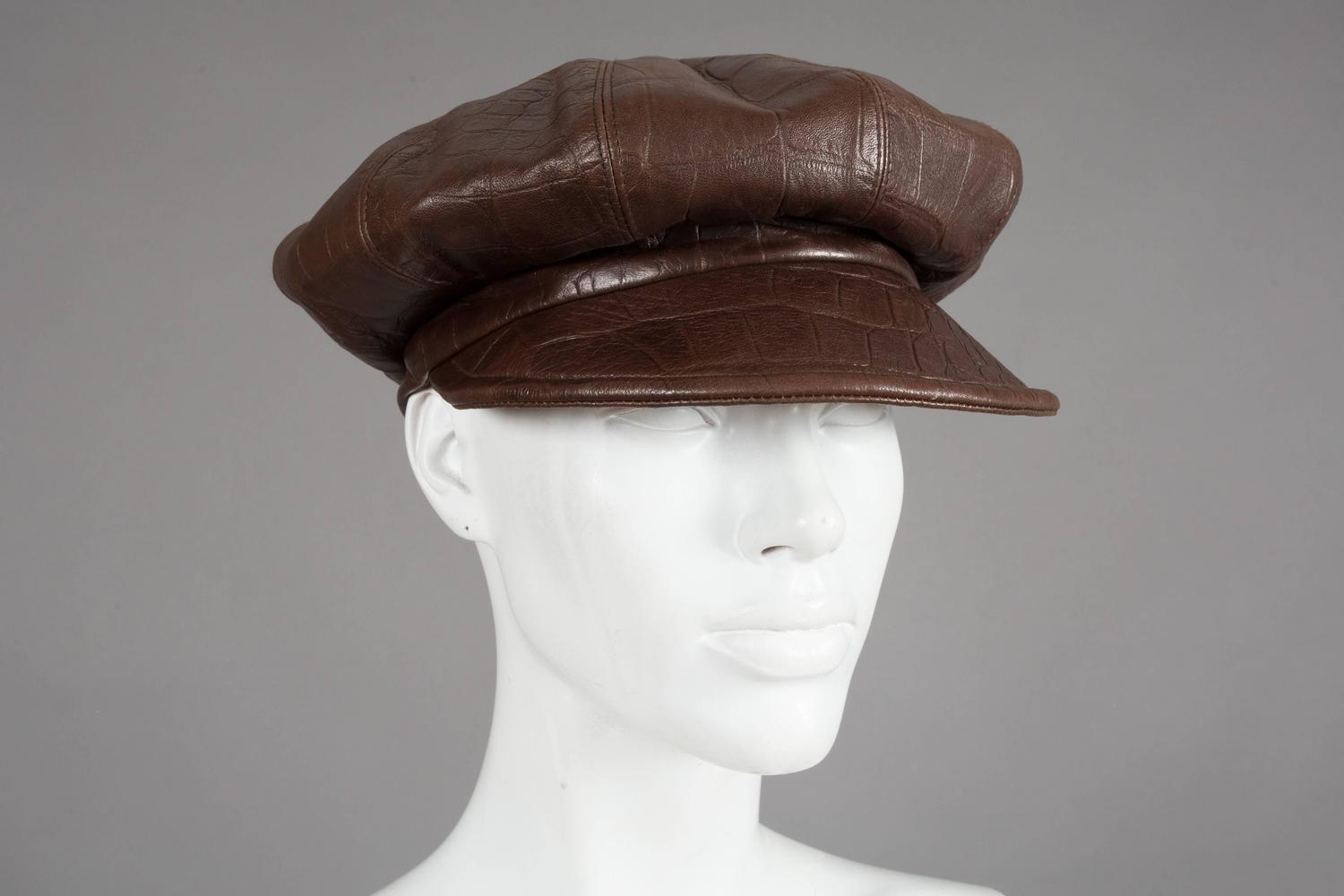 Christian Dior by John Galliano brown leather newsboy cap, C. 2005 at
