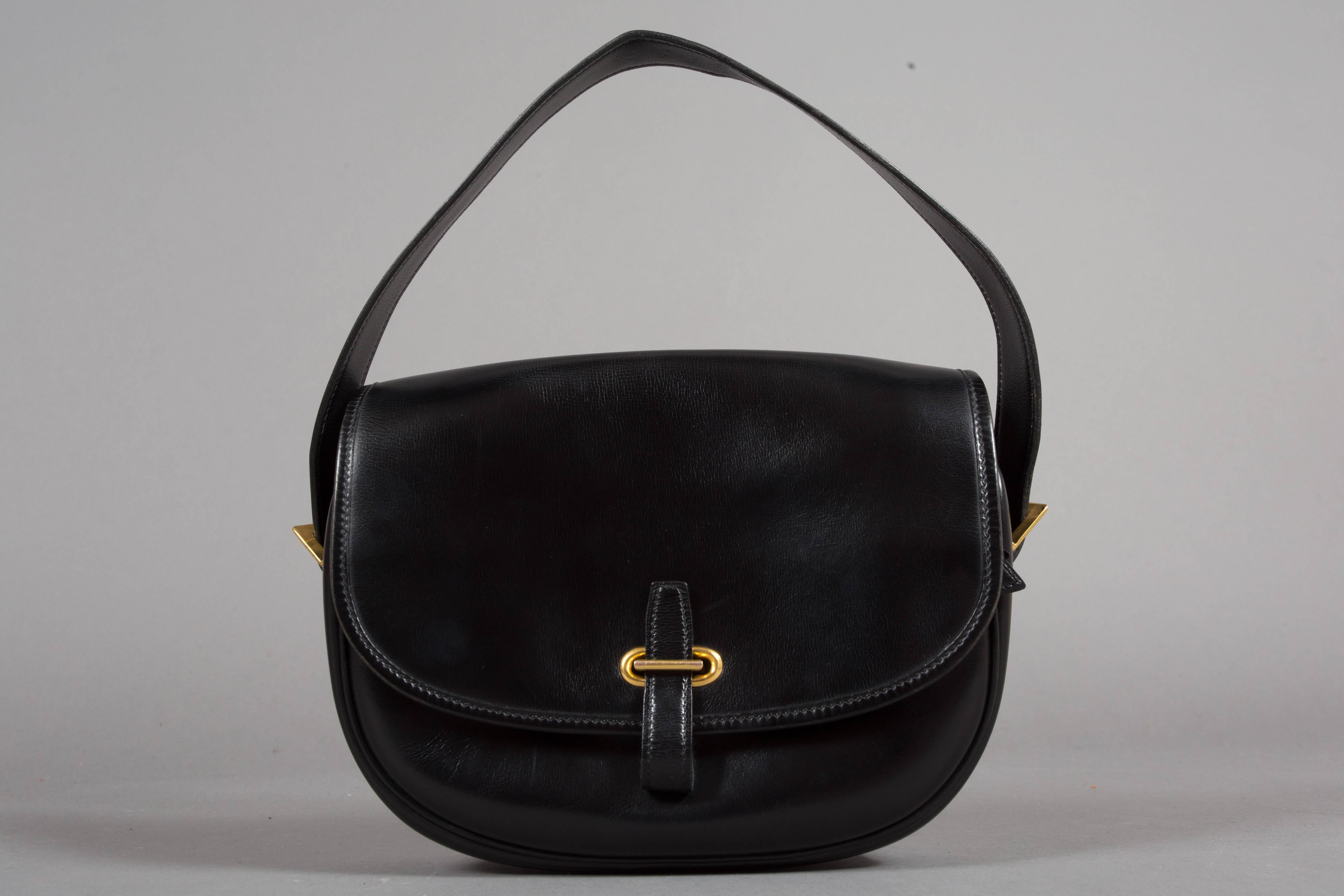 Hermes Black Box Leather Balle de Golf Flap Bag With Gold Hardware, c. 1972 1