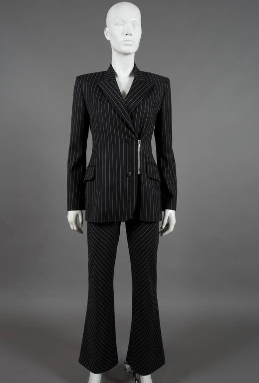 Jean-Charles de Castelbajac black pinstripe wool pant suit, c. 1990 For ...