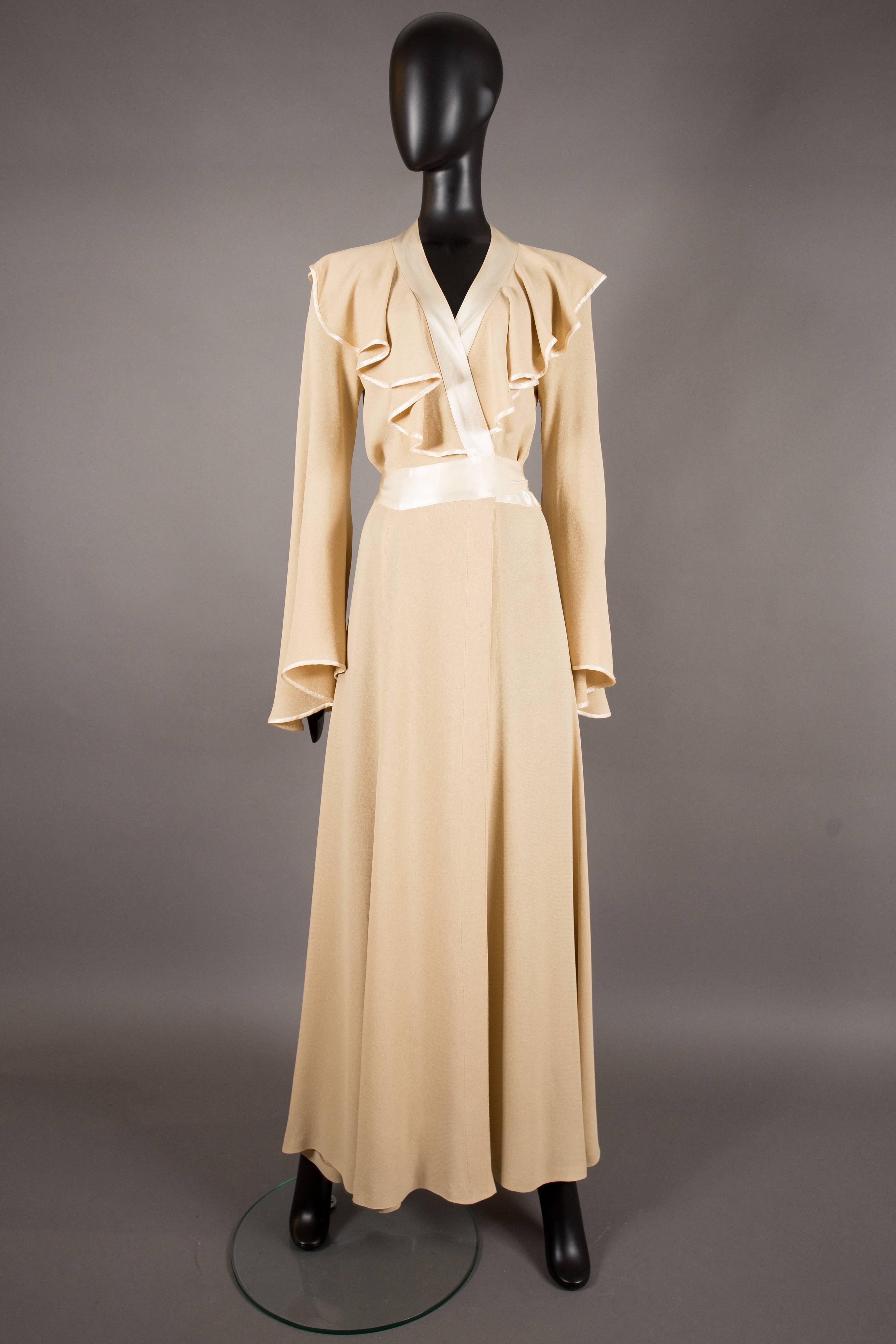 Ossie Clark couture champagne evening wrap dress, circa 1970 2