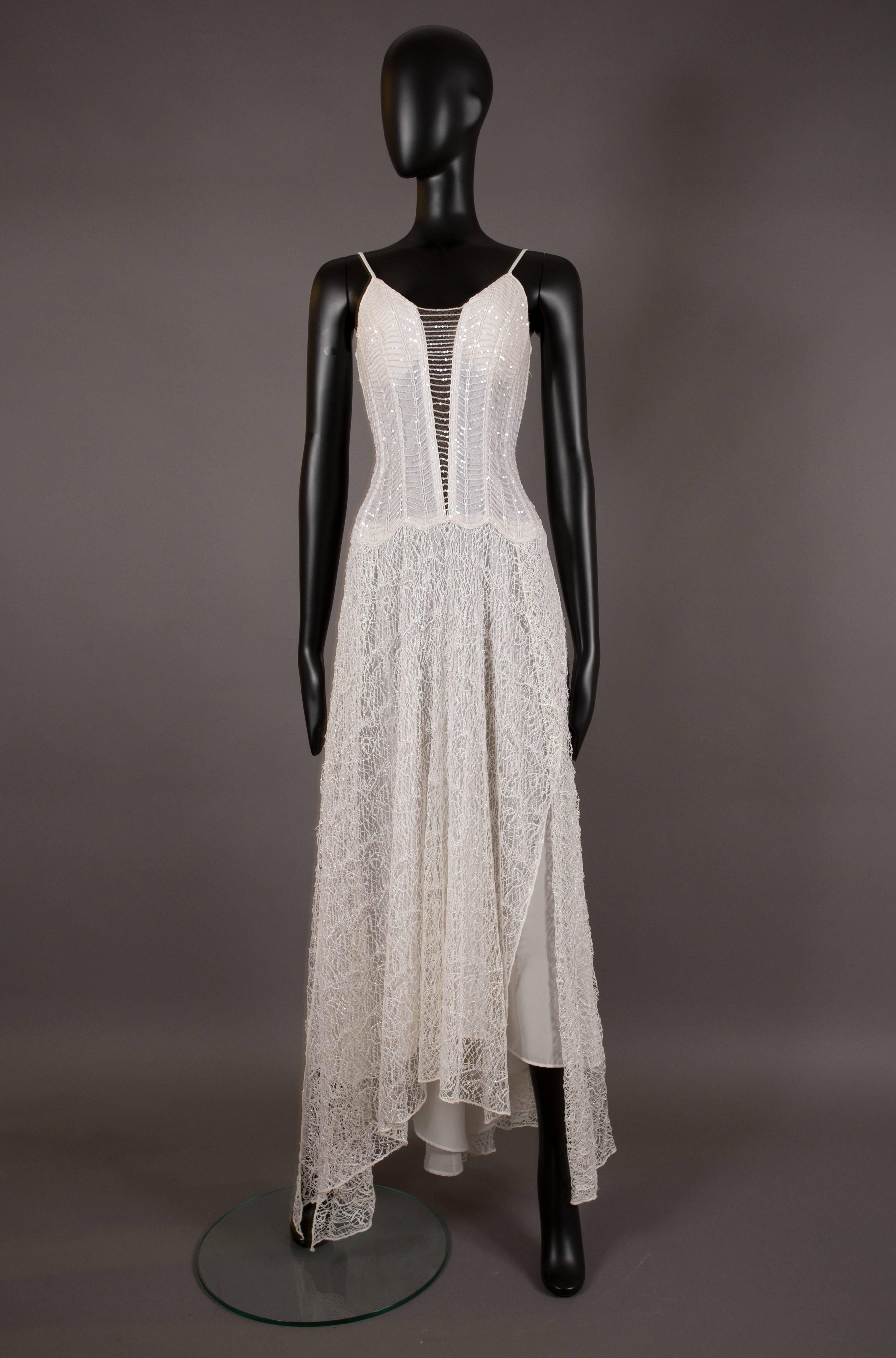 Gray La Perla corseted white web lace evening dress, circa 1990s