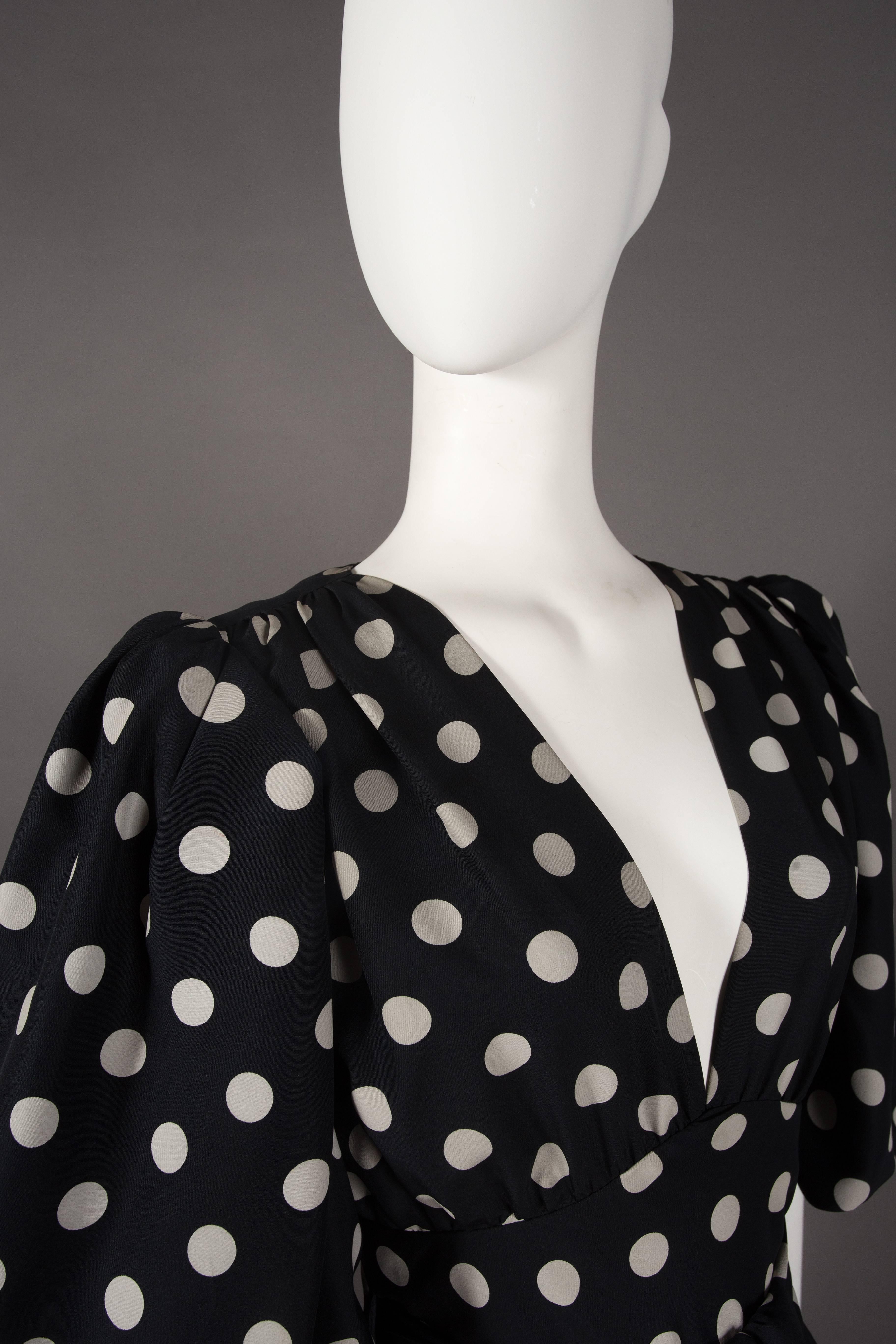 Yves Saint Laurent polka dot silk wrap dress, circa 1970 In Excellent Condition In London, GB