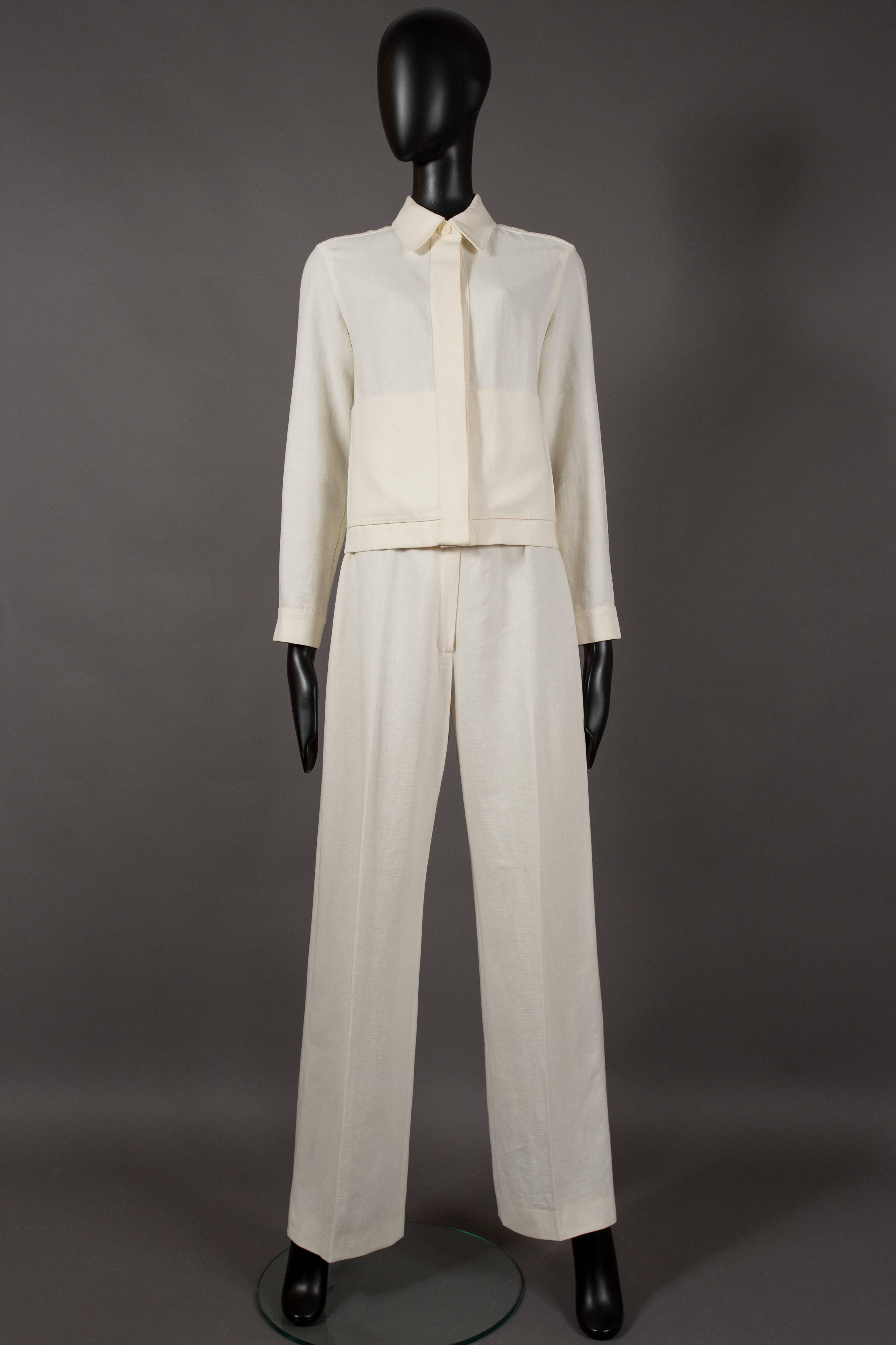 Hermes by Maison Martin Margiela white linen pantsuit, spring summer 2001. 
