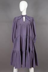 Ossie Clark purple tiered smock dress with dove print, circa 1970s