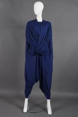 Issey Miyake blue knit jersey convertible sweater and pants set, c. 1980s