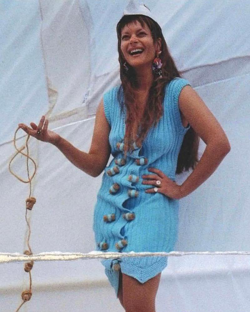 John Galliano - Robe en maille turquoise « The Ludic Game » pour le vin, automne-hiver 1985 en vente 1