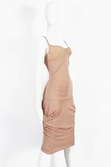 Alexander McQueen vestido de jersey de seda melocotón con corpiño de piel, ss 2004