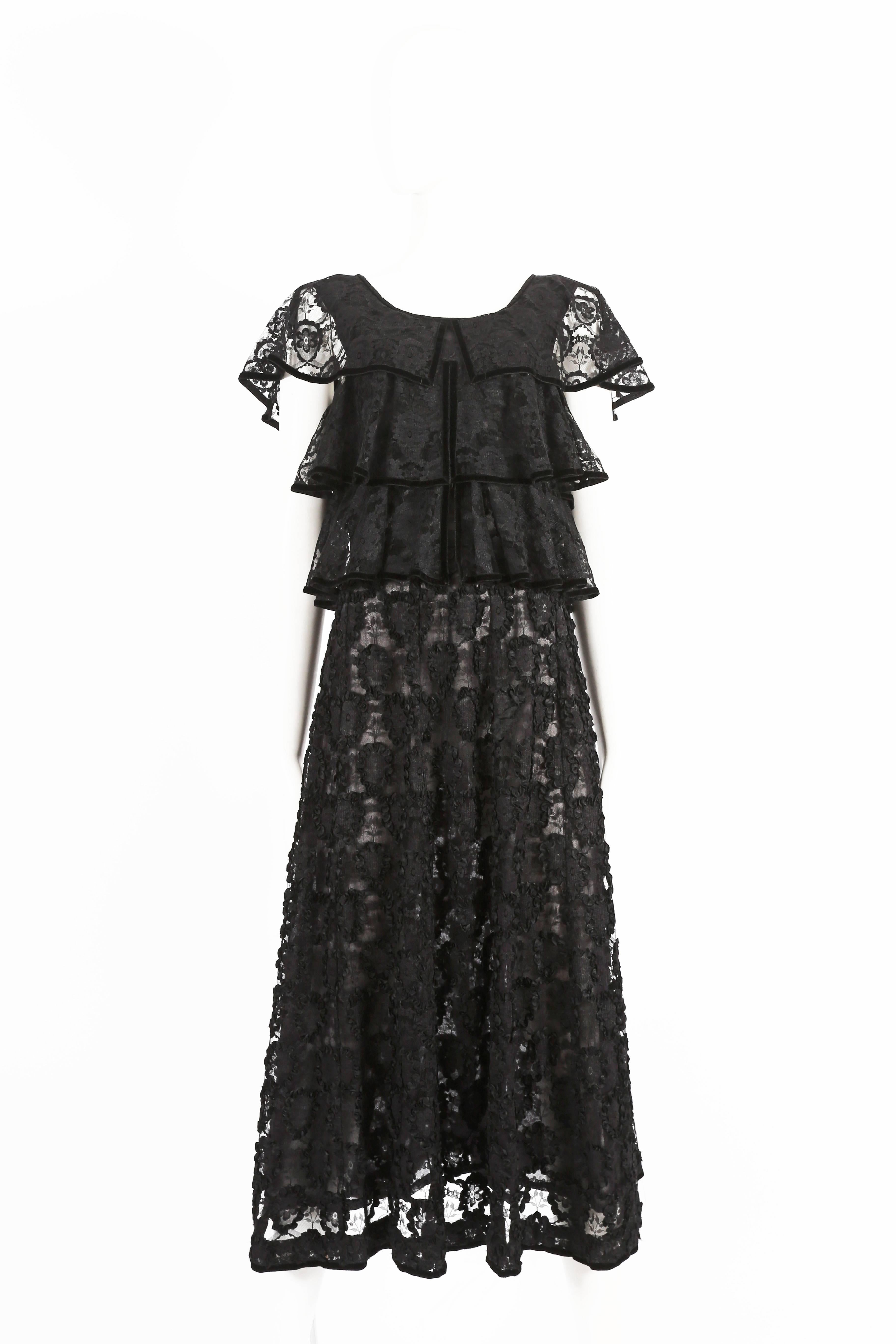 Thea Porter velvet trimmed lace evening dress, circa late 1960s at ...