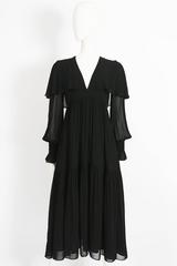 Ossie Clark black chiffon tiered evening dress with capelet, circa 1972
