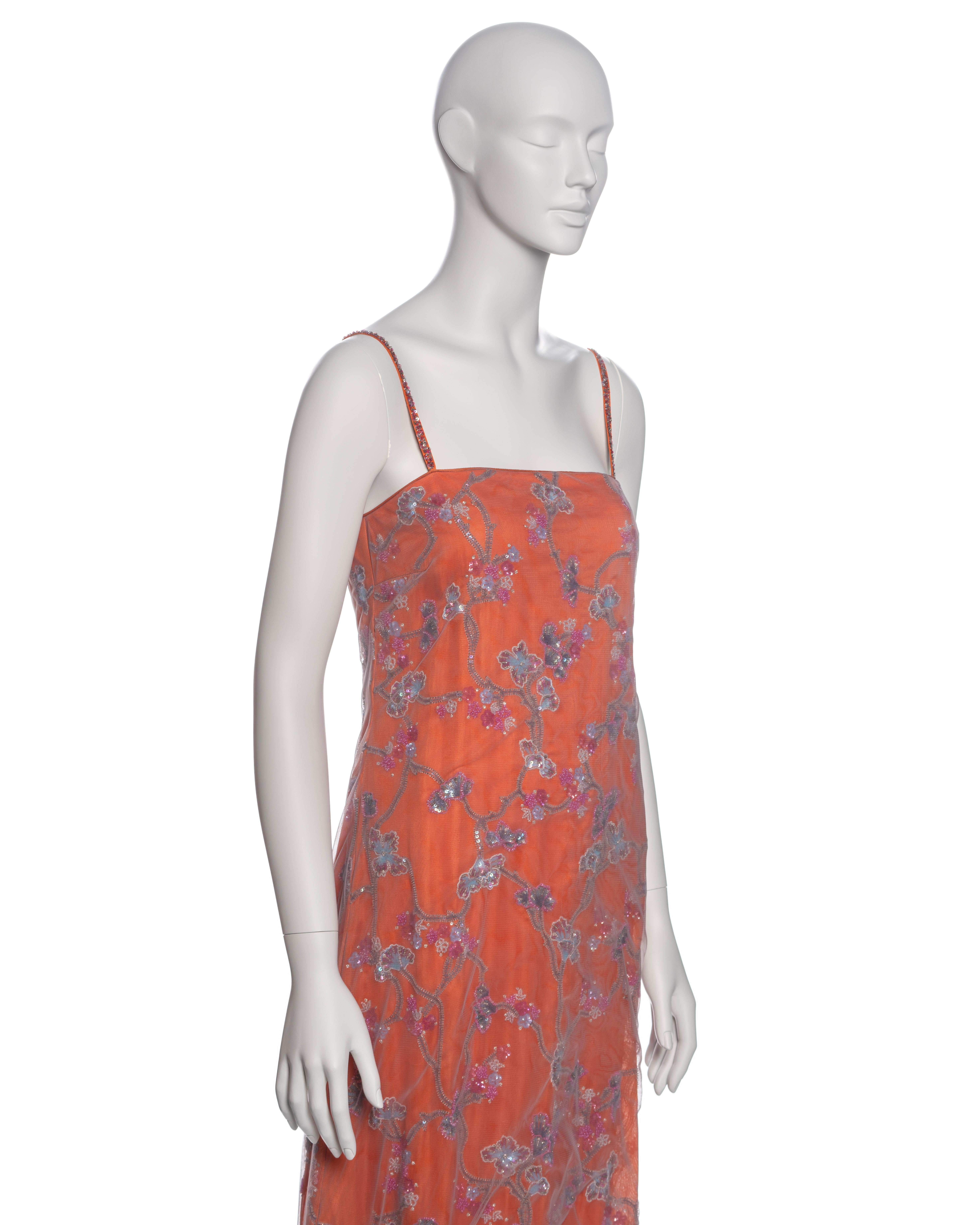 Giorgio Armani Orange Silk Beaded Evening Dress With Organza Overlay, SS 1999 6