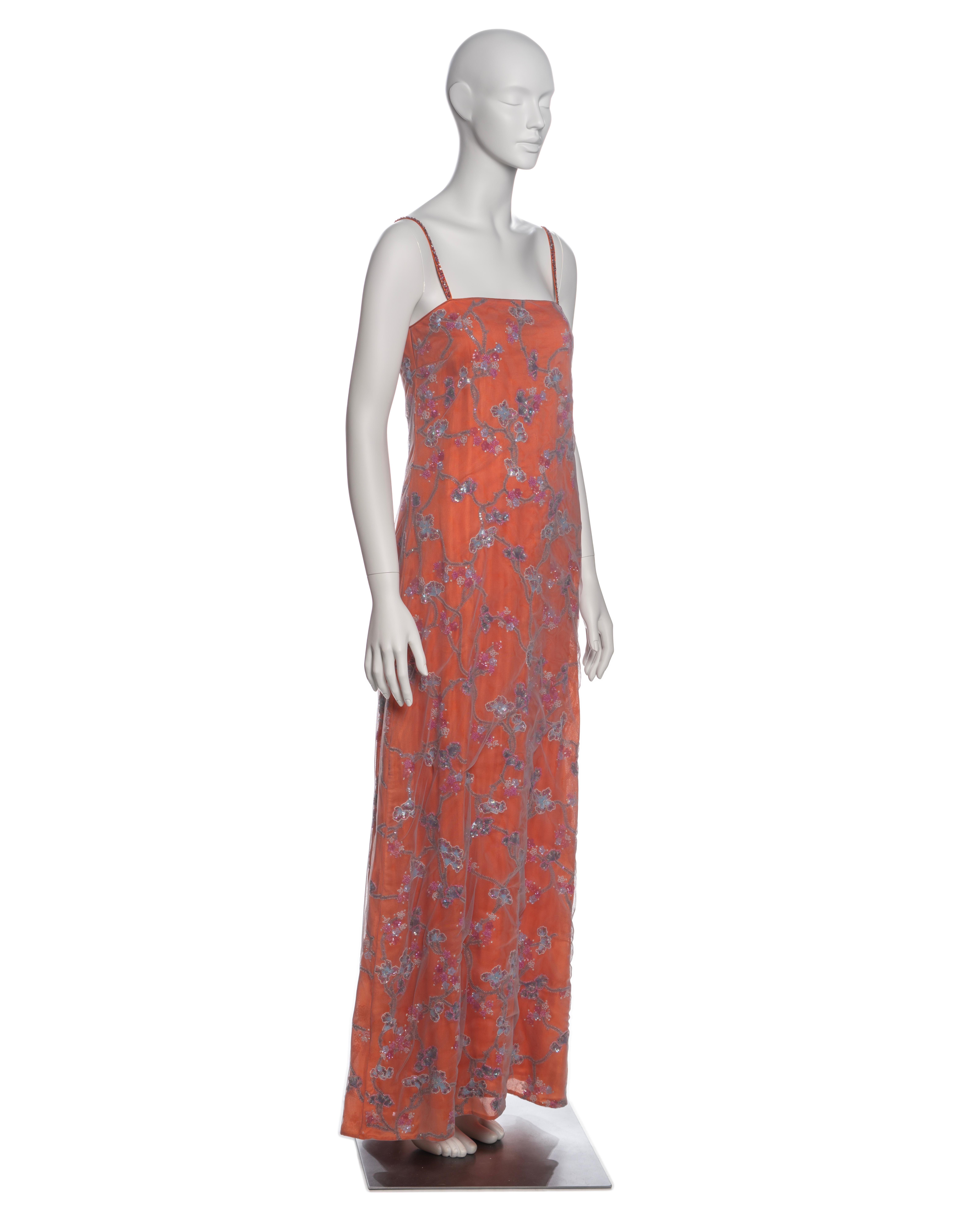 Giorgio Armani Orange Silk Beaded Evening Dress With Organza Overlay, SS 1999 5