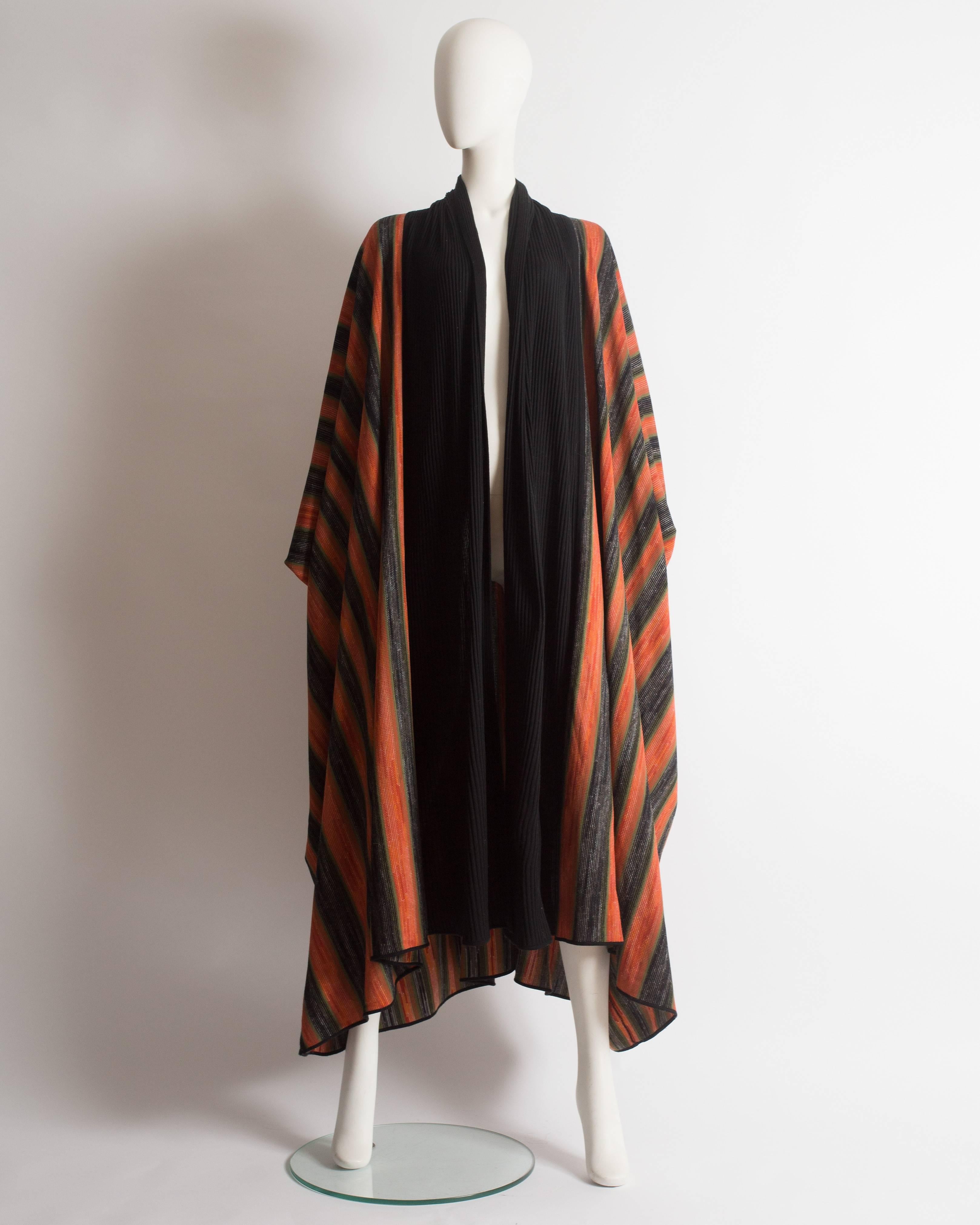 Early and rare Issey Miyake striped knitted robe with ribbed cuffs and collar, autumn-winter 1976