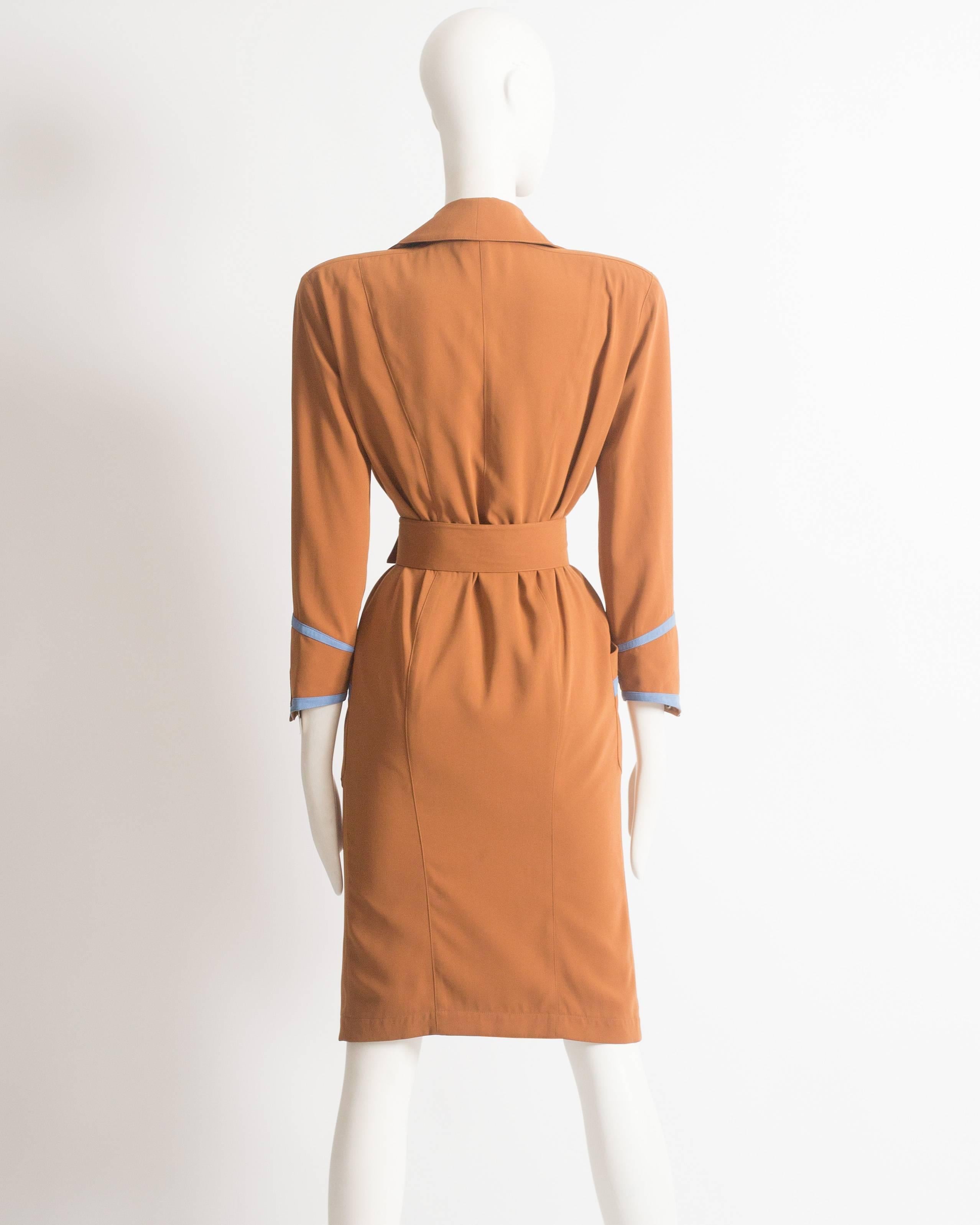 Thierry Mugler mustard gabardine shirt dress, AW 1986 In Excellent Condition In London, GB