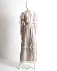 Tan Giudicelli raw silk evening dress with lace trim, circa 1970s