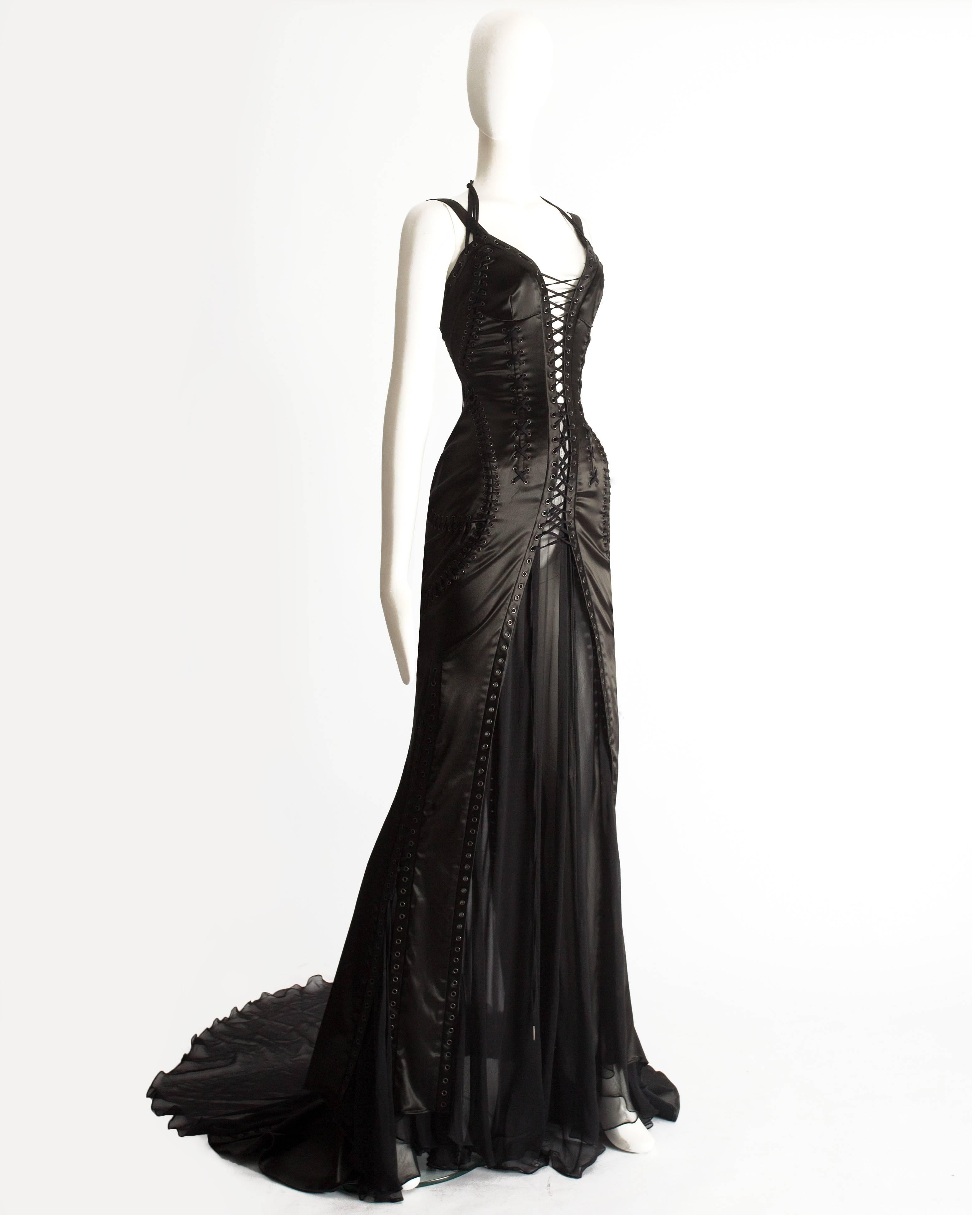 Dolce & Gabbana black satin full length lace up evening gown, Autumn-Winter 2003