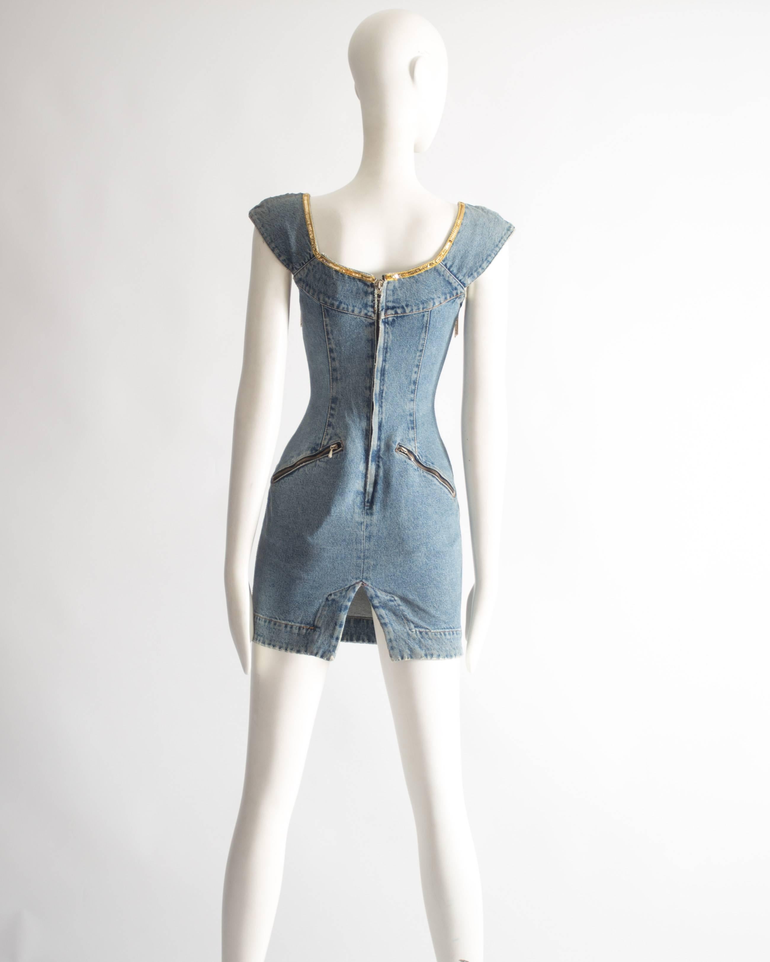 Katharine Hamnett denim mini dress with tassels, circa 1990s 1