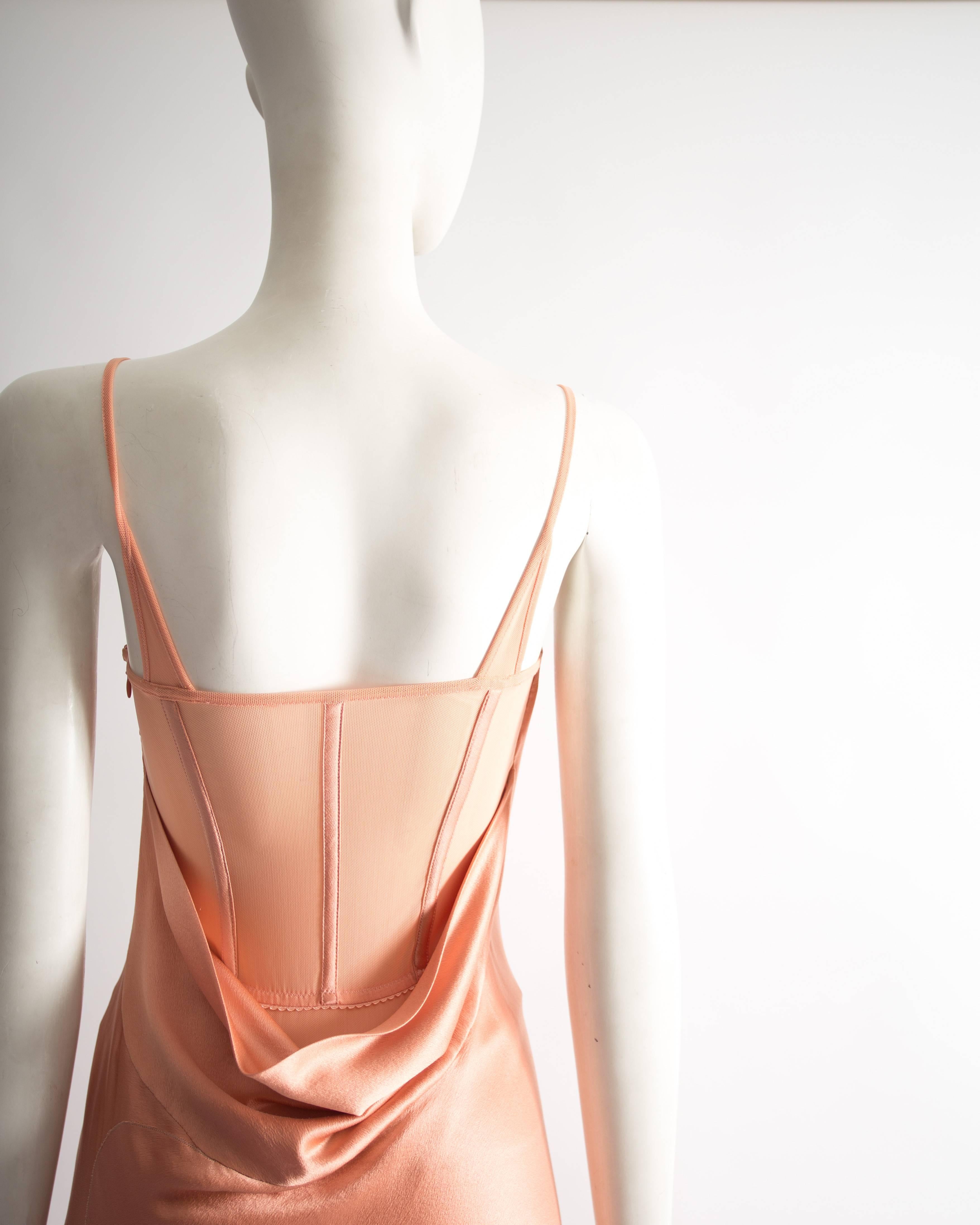 Orange Alexander McQueen bias cut silk lingerie evening dress, Spring-Summer 2004