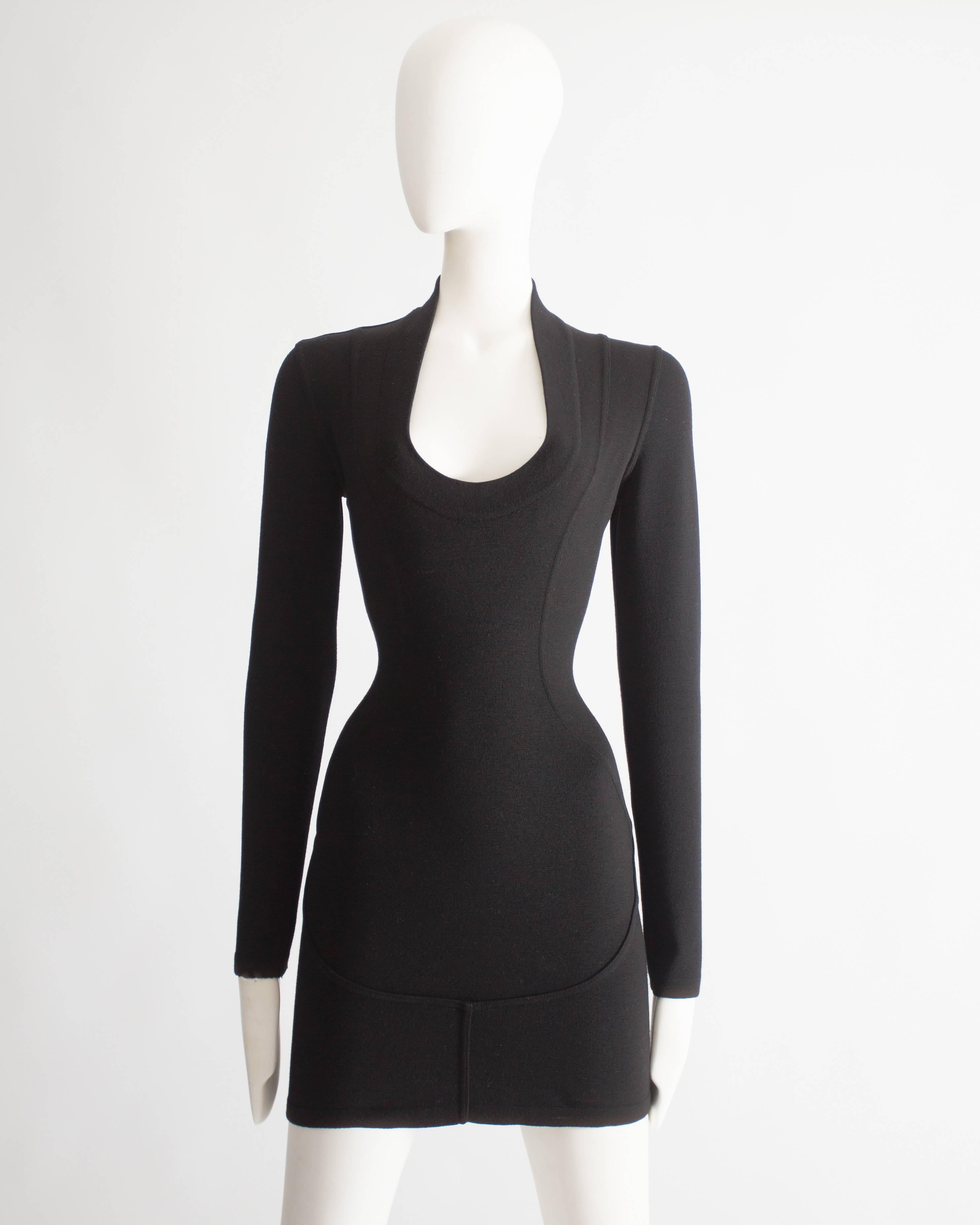 Black Alaia bodycon wool mini dress, circa 1990s