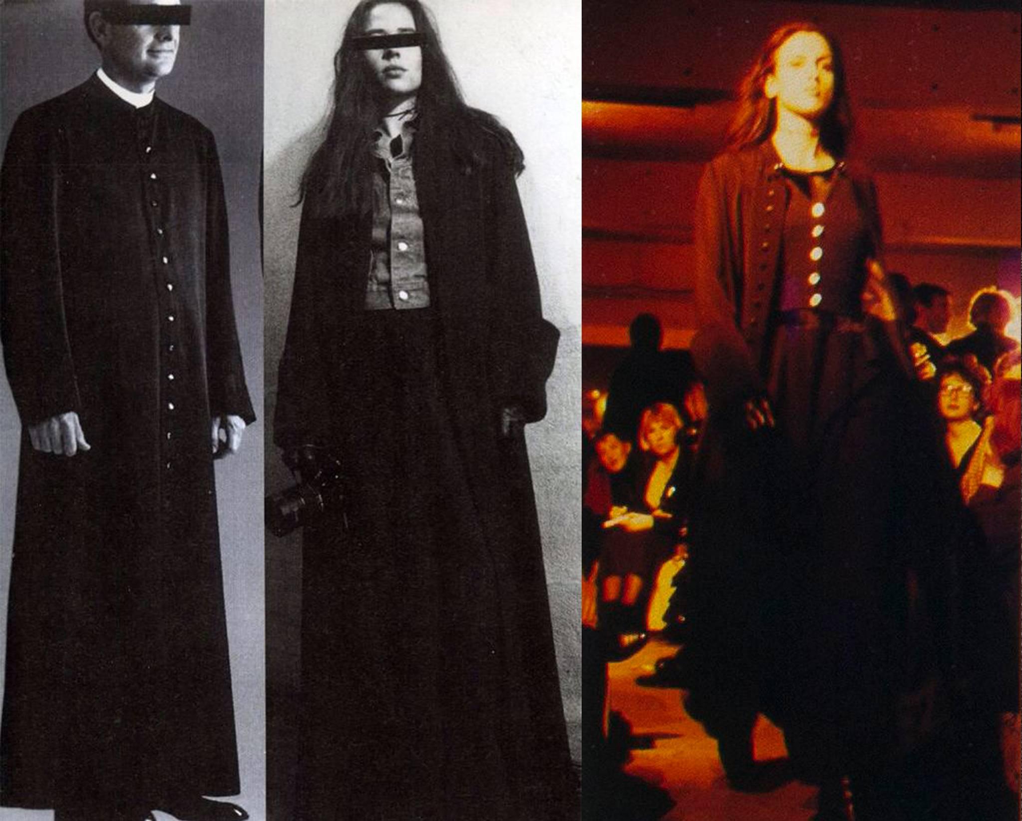 Maison Martin Margiela Autumn-Winter 1992 black cotton full length priest coat

- 31 button closures from the collar to the hem
- 2 metal hook-and-eye closures on the collar
- mandarin collar
- large turn-over cuffs
- 2 hidden side pockets
-