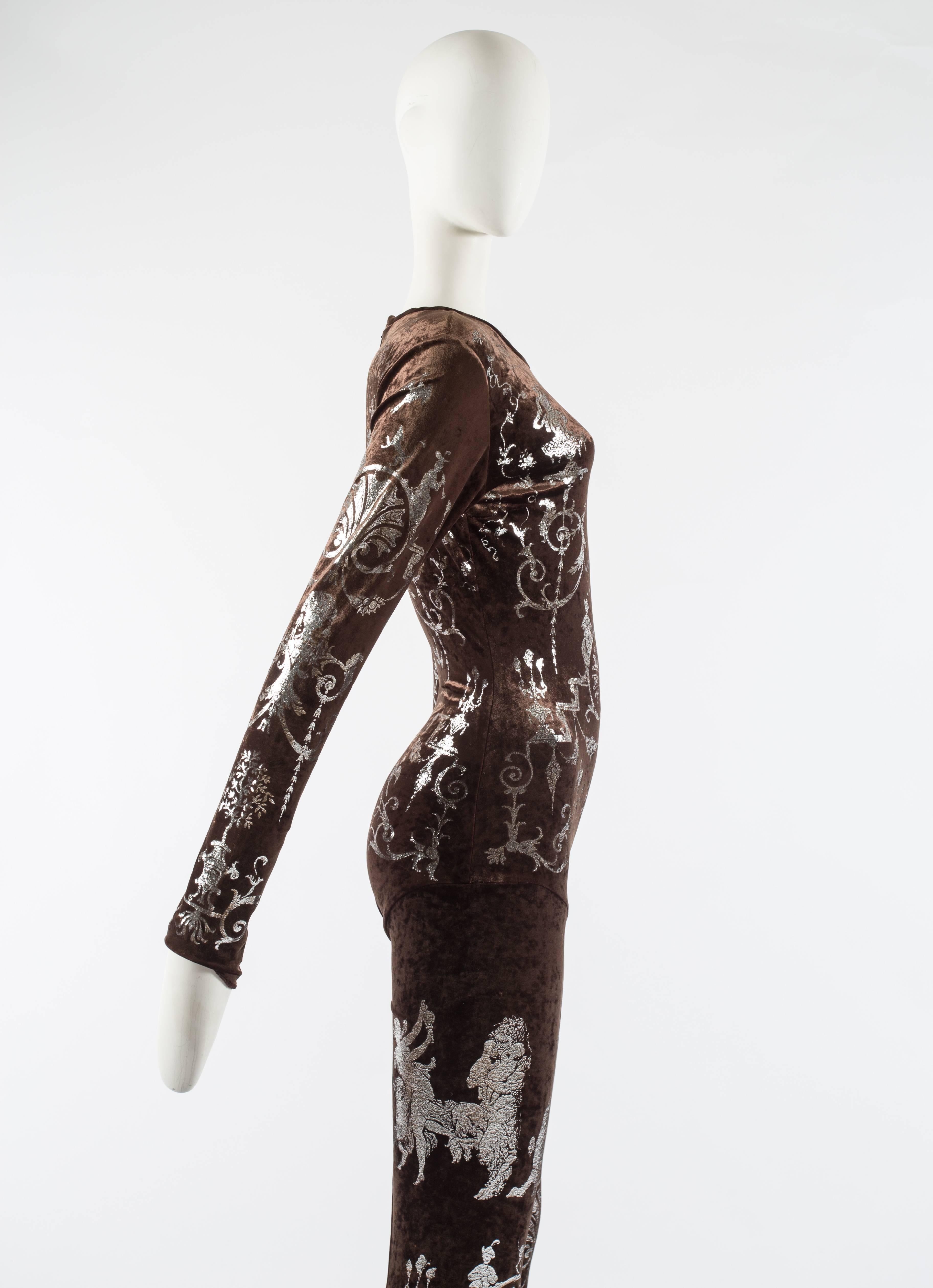 Vivienne Westwood Autumn-Winter 1990 brown screen printed silver jumpsuit In Excellent Condition In London, GB